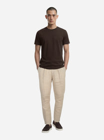 Pantalone con elastico in vita in puro lino beige