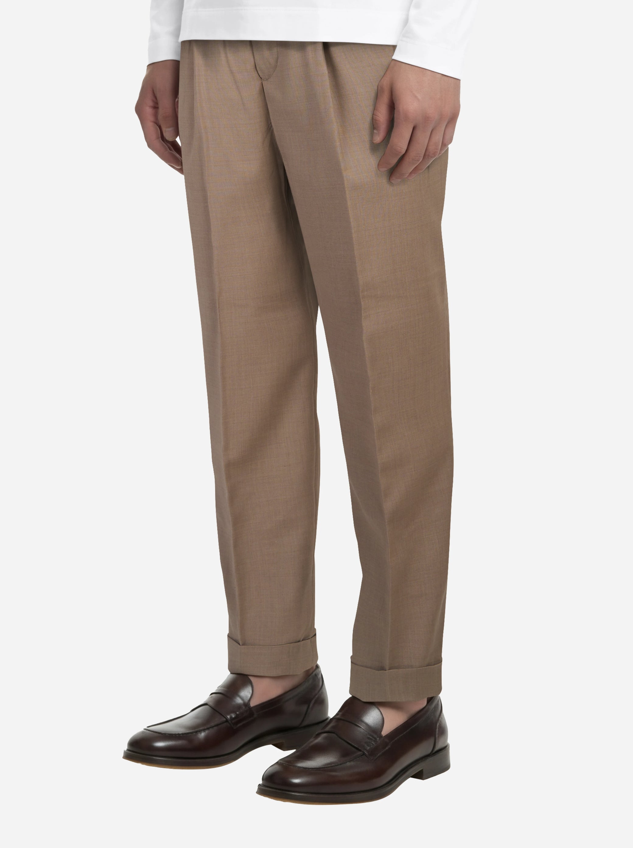 Pantalone regular fit con elastico in vita in fresco lana stretch beige
