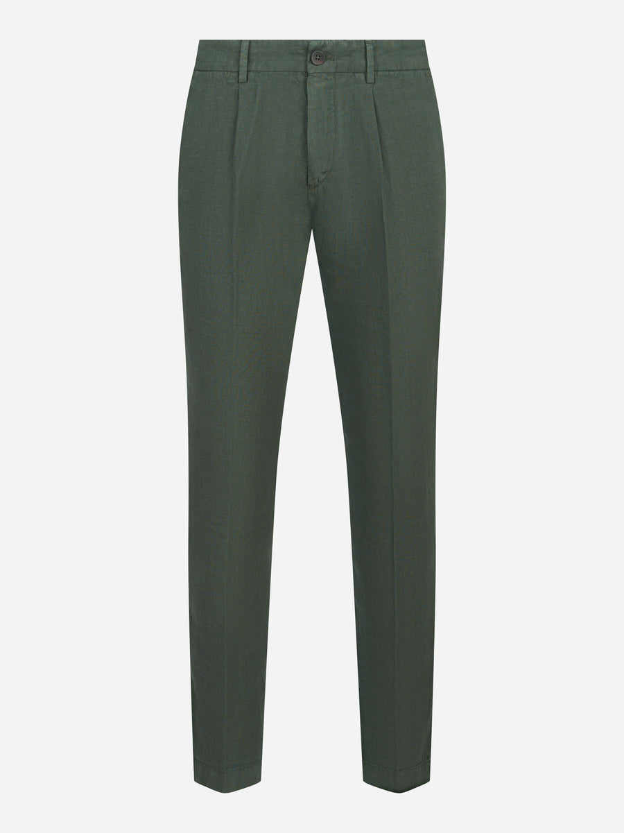 Pantalone con elastico in vita in puro lino verde
