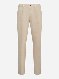 Pantalone con elastico in vita in puro lino beige