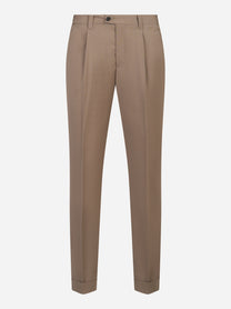 Pantalone regular fit con elastico in vita in fresco lana stretch beige