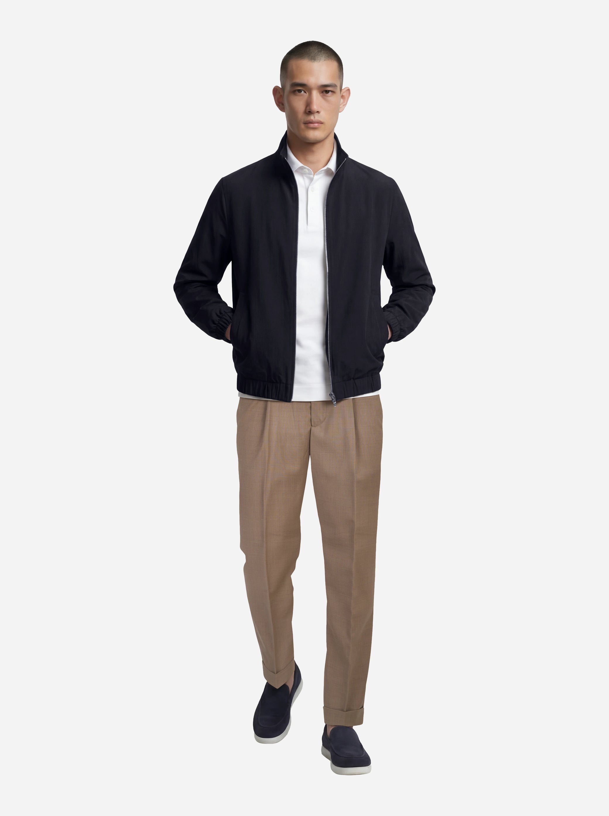 Bomber in nylon stretch blu