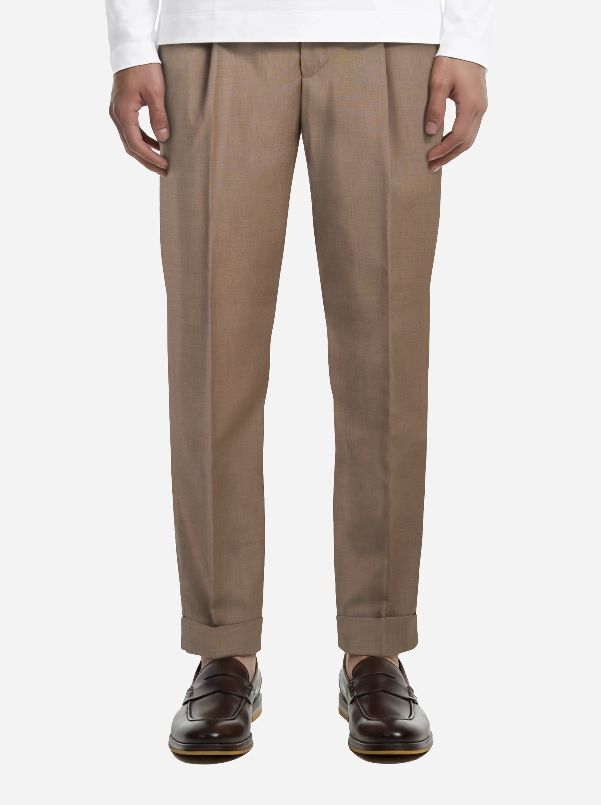 Pantalone regular fit con elastico in vita in fresco lana stretch beige