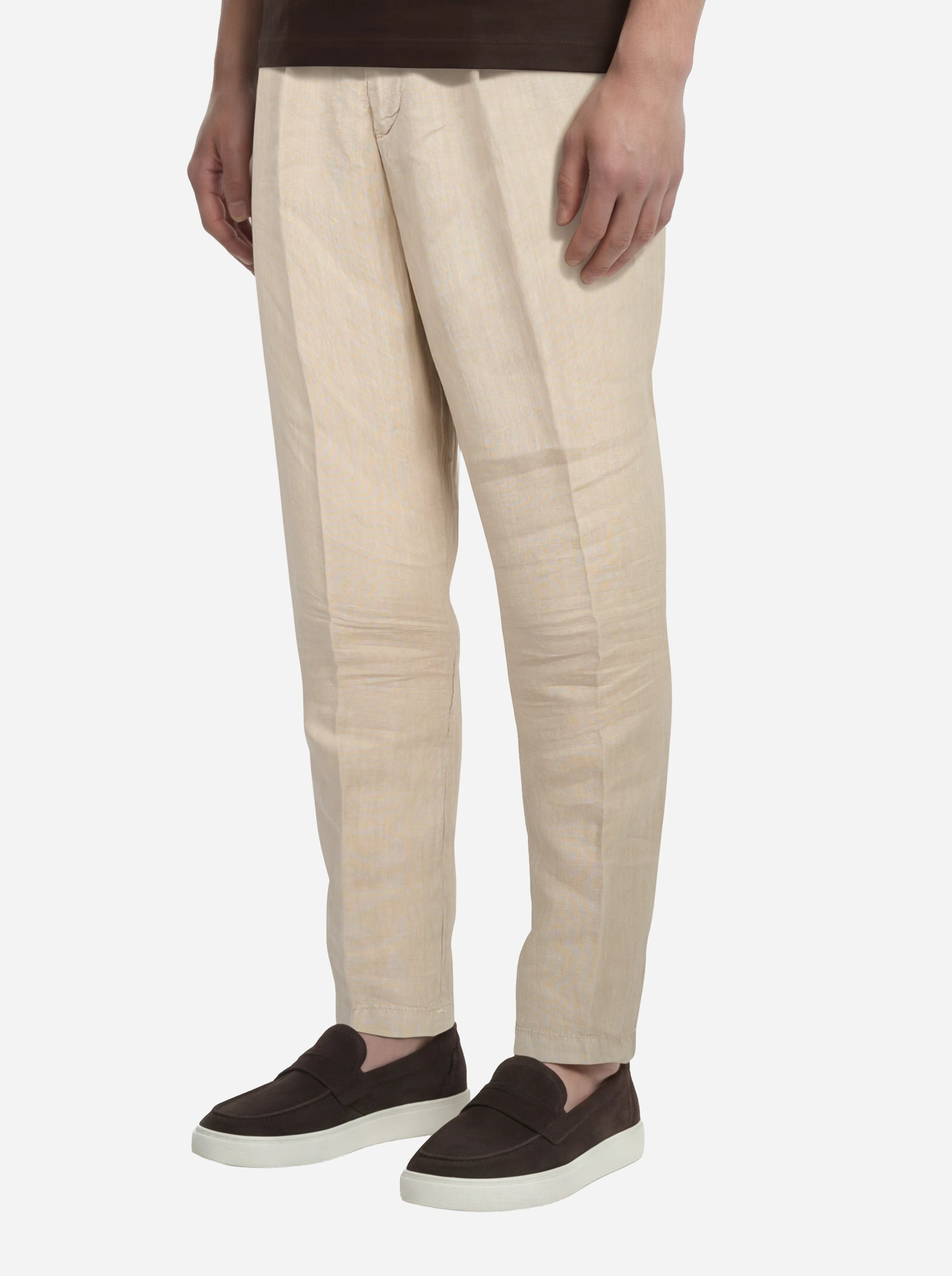 Pantalone con elastico in vita in puro lino beige
