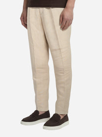 Pantalone con elastico in vita in puro lino beige