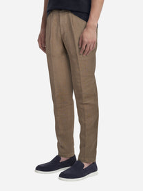 Pantalone con elastico in vita in puro lino marrone