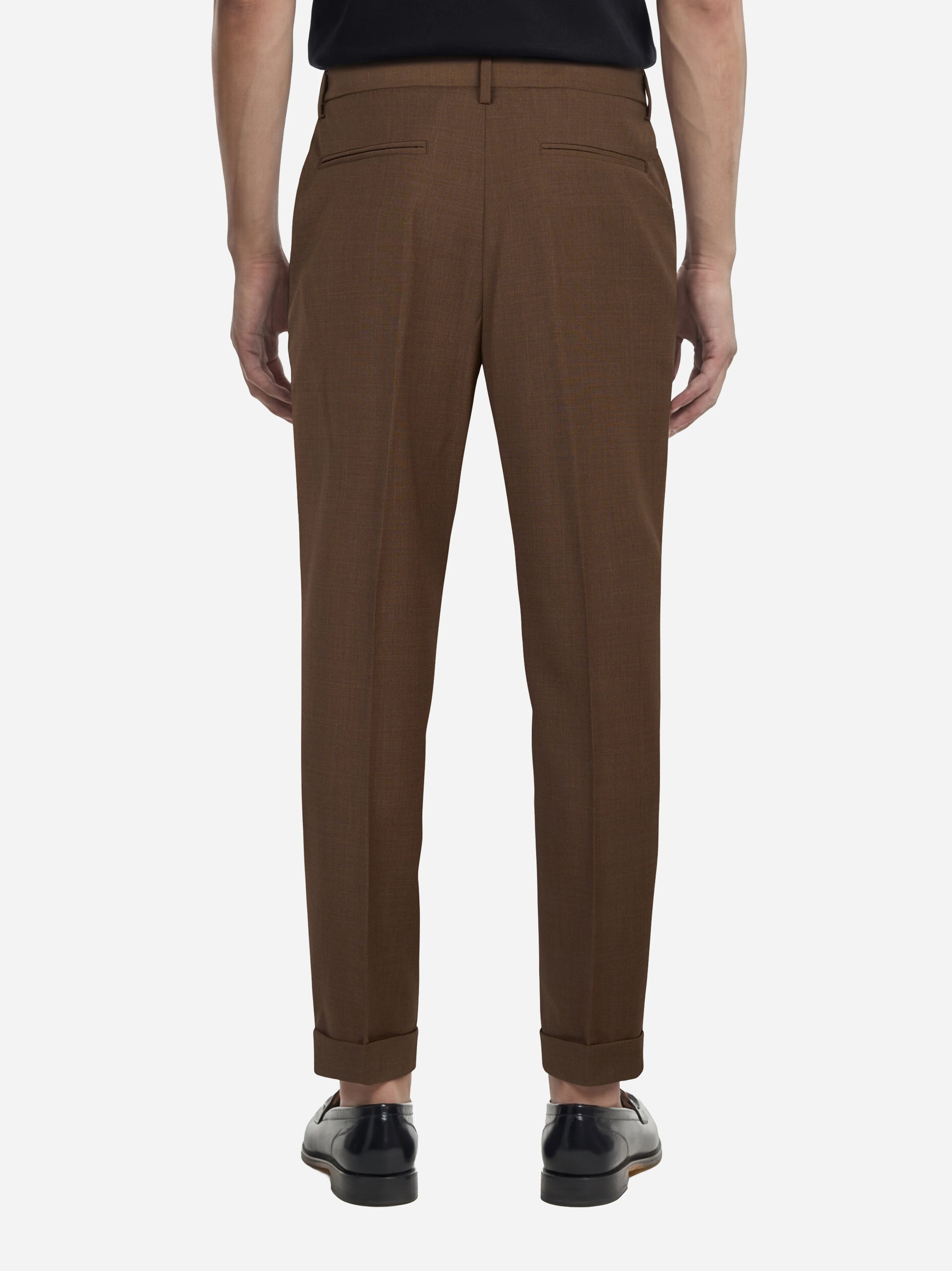 Pantalone regular fit con elastico in vita in fresco lana stretch marrone