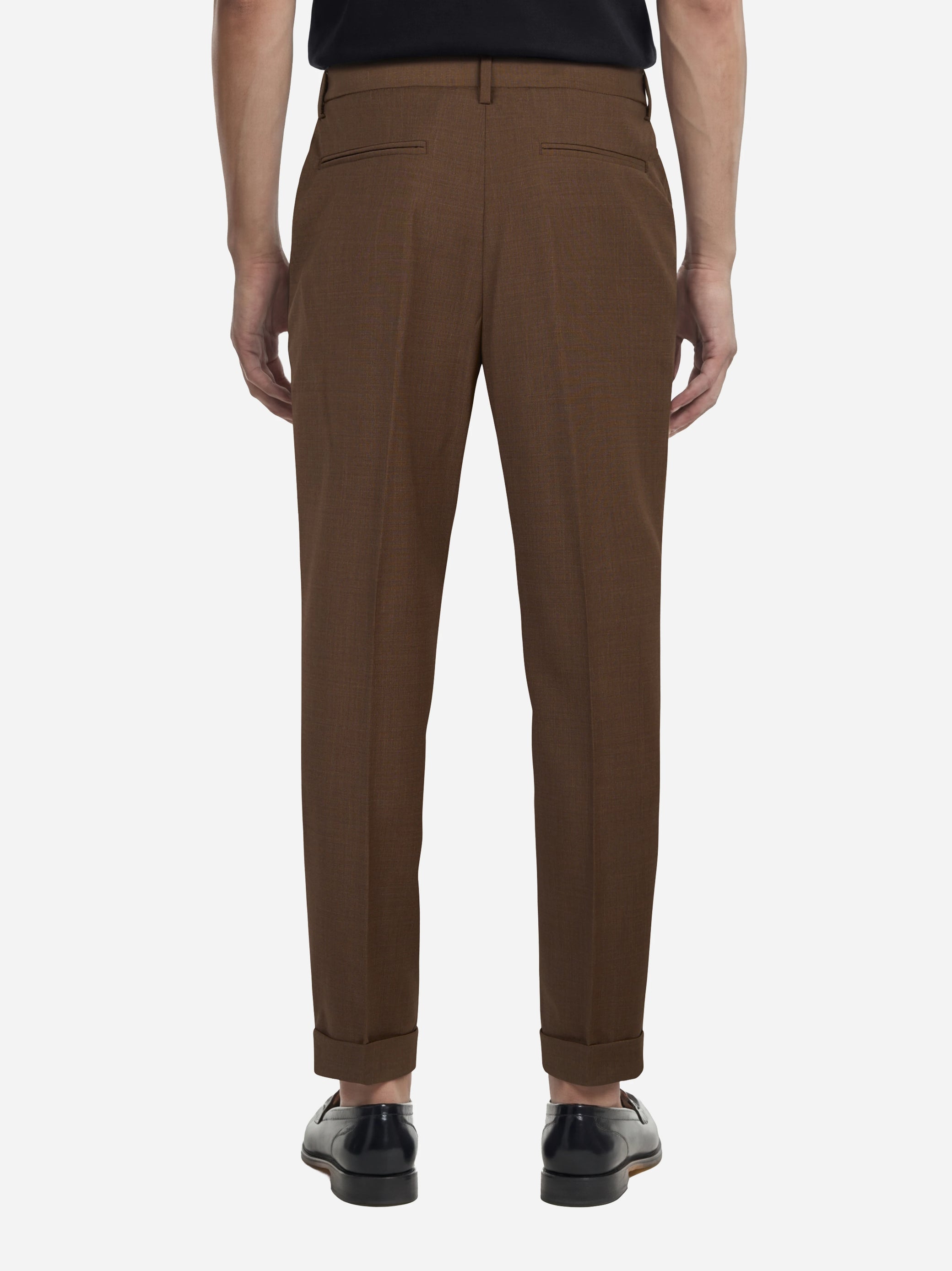 Pantalone regular fit con elastico in vita in fresco lana stretch marrone