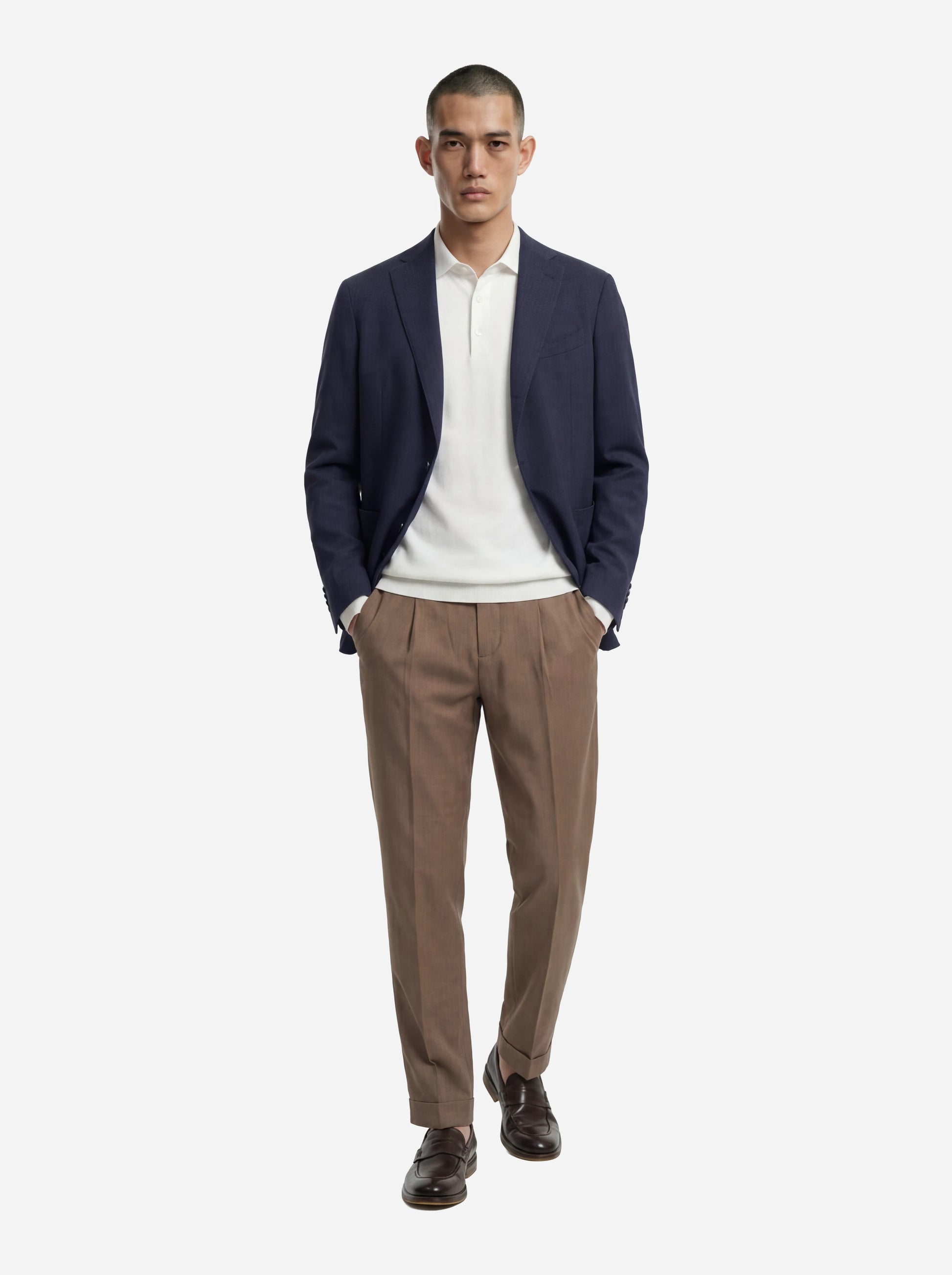 Pantalone regular fit con elastico in vita in fresco lana stretch beige