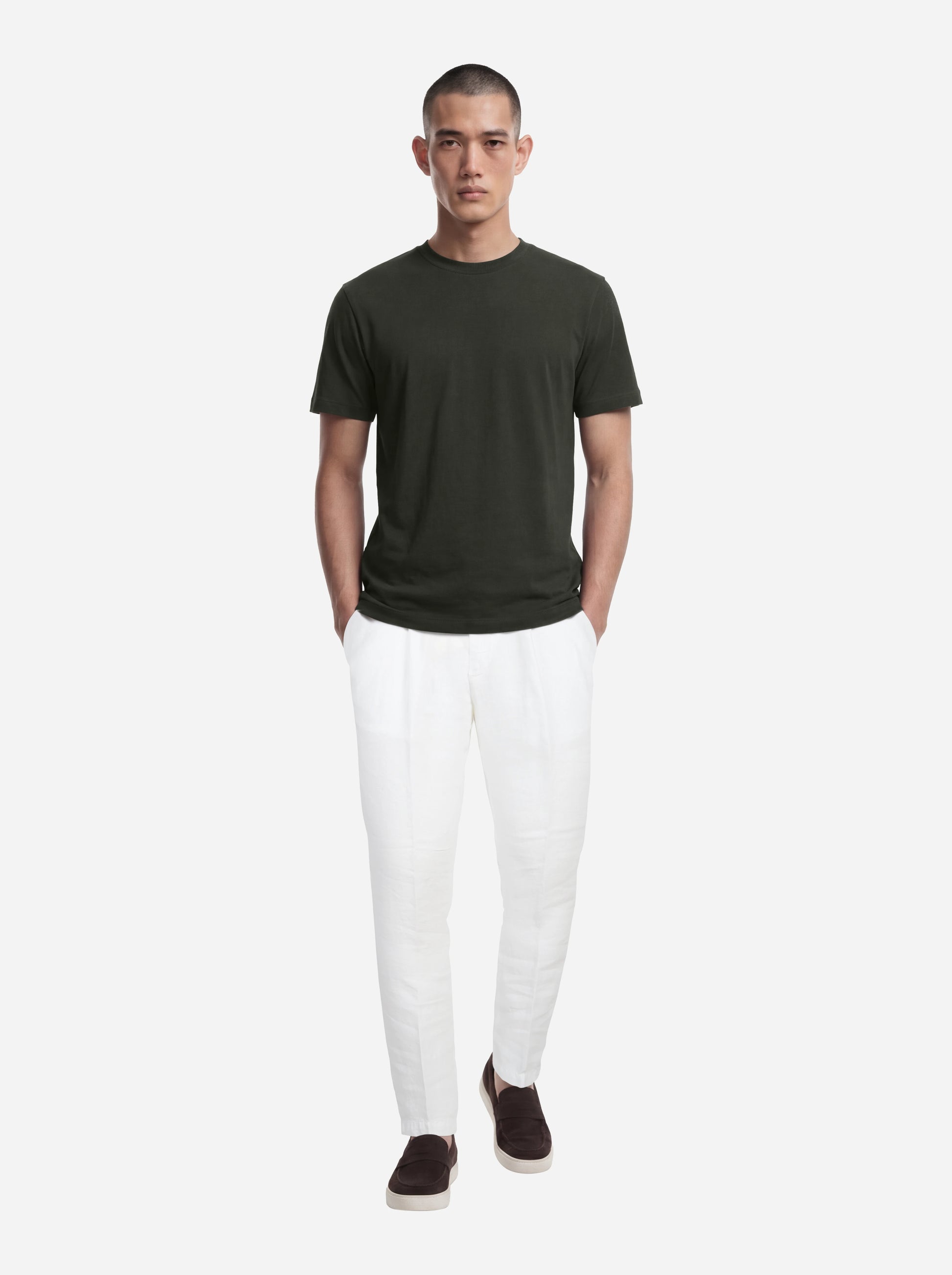 Pantalone con elastico in vita in puro lino bianco