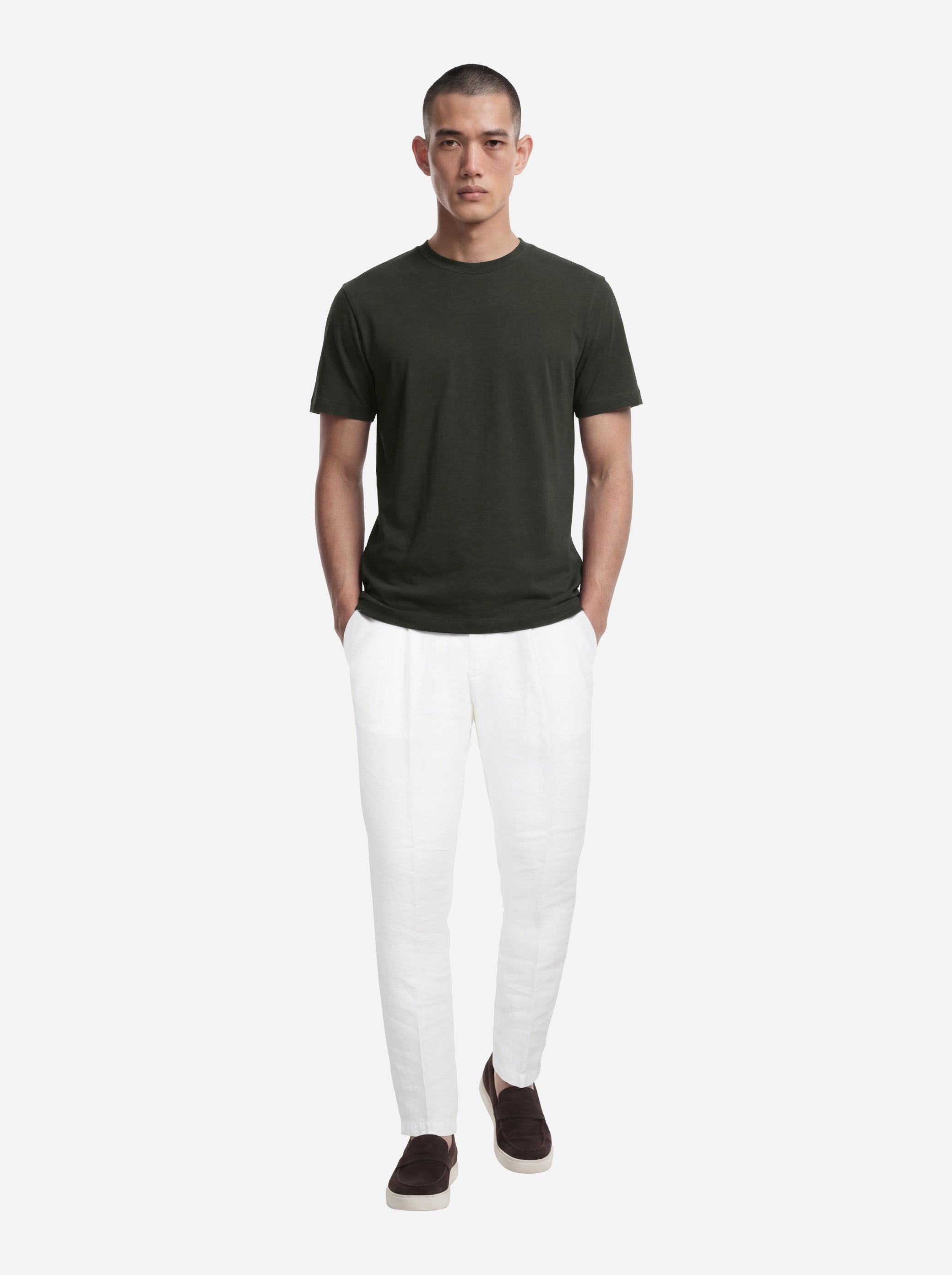 Pantalone con elastico in vita in puro lino bianco
