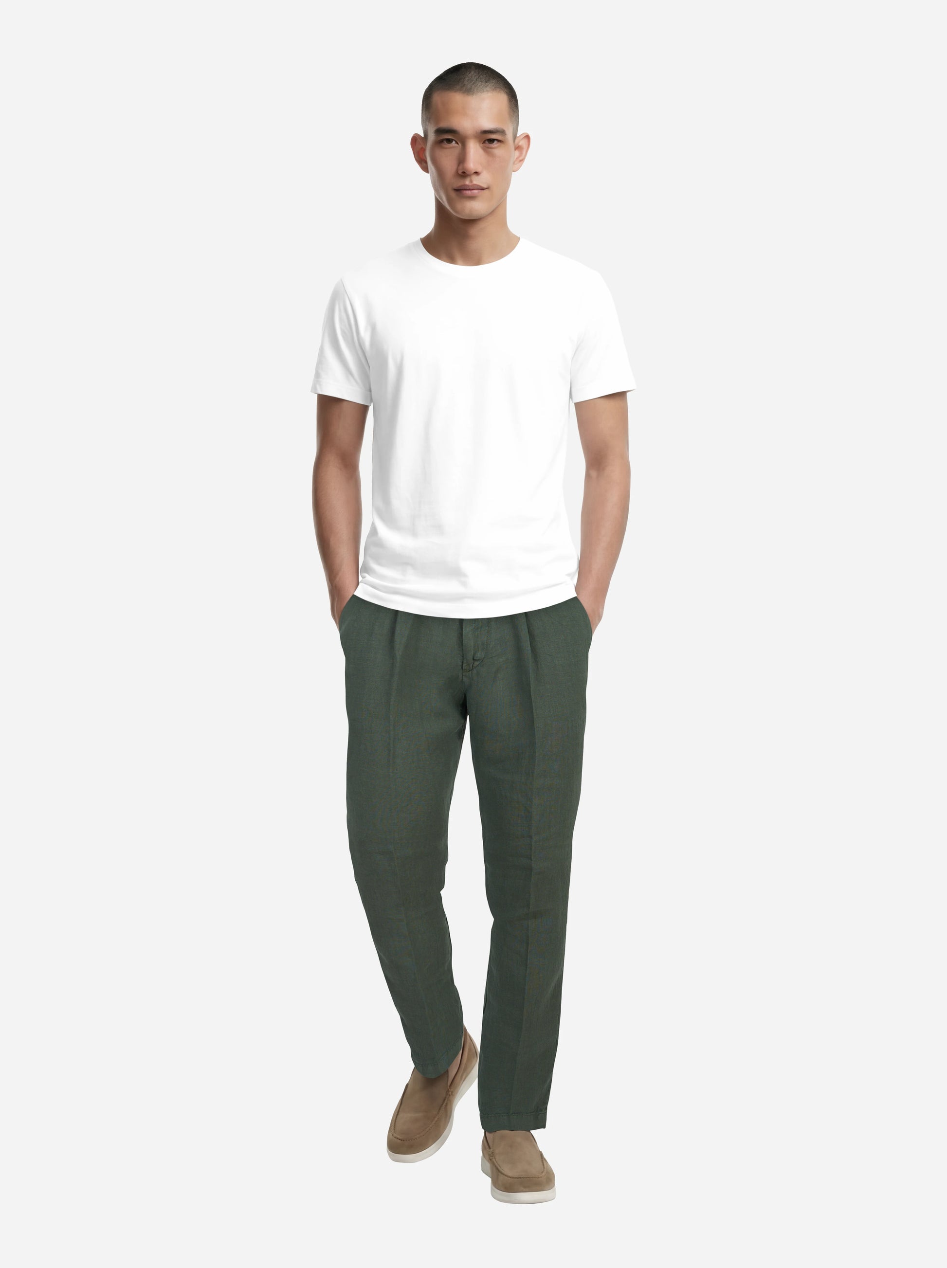Pantalone con elastico in vita in puro lino verde
