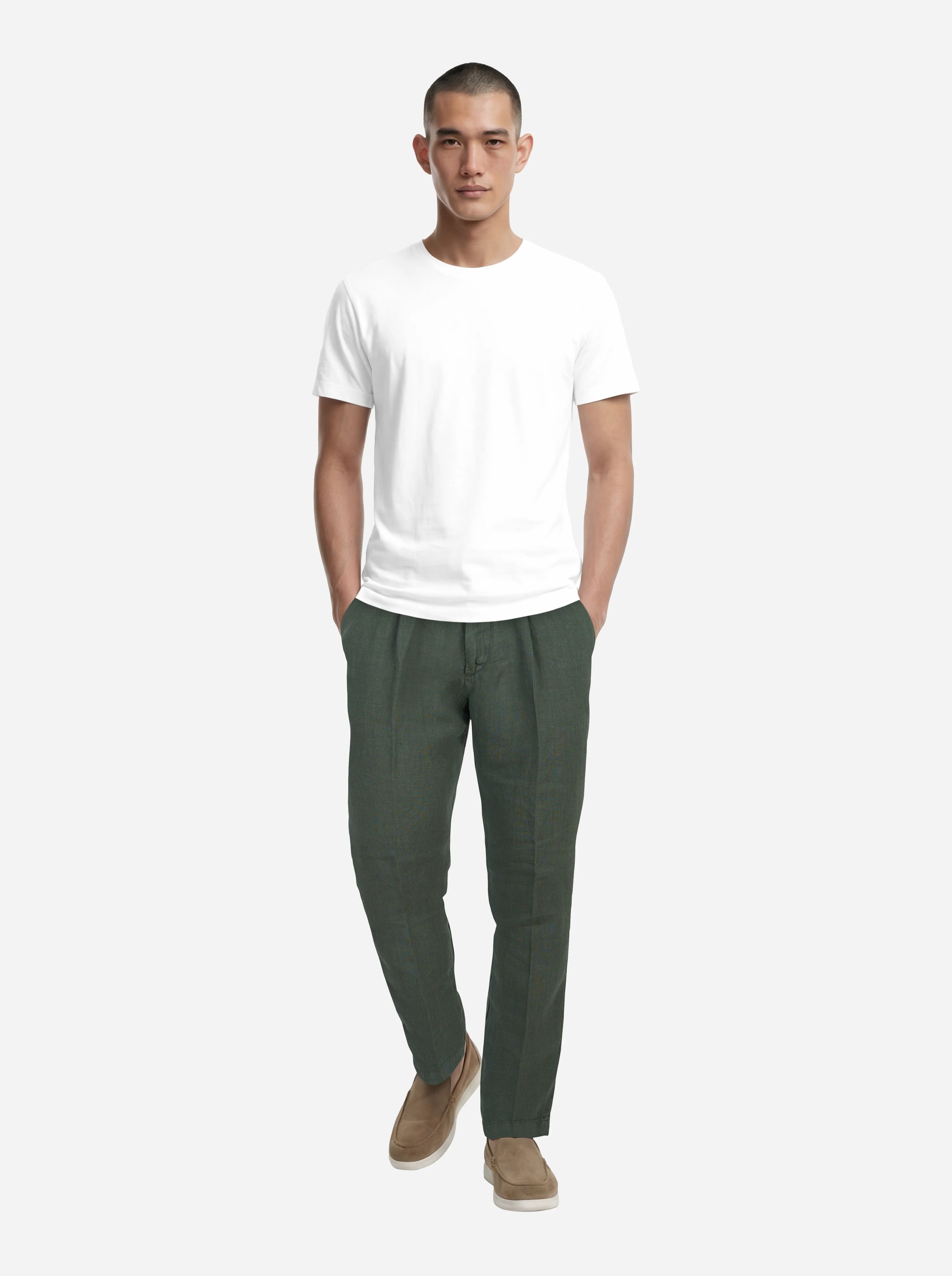 Pantalone con elastico in vita in puro lino verde