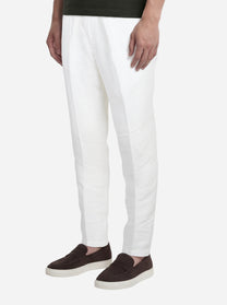 Pantalone con elastico in vita in puro lino bianco