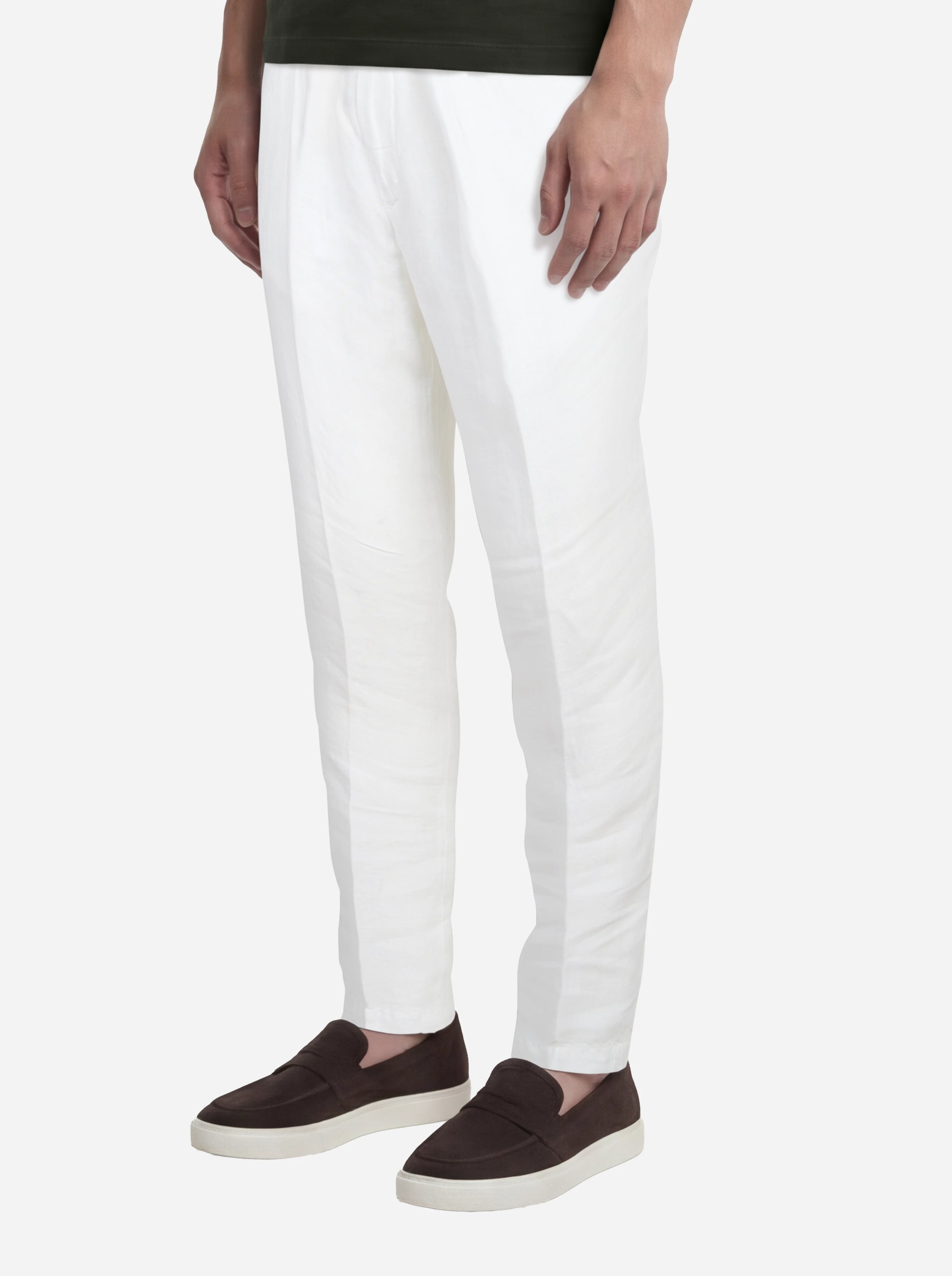 Pantalone con elastico in vita in puro lino bianco