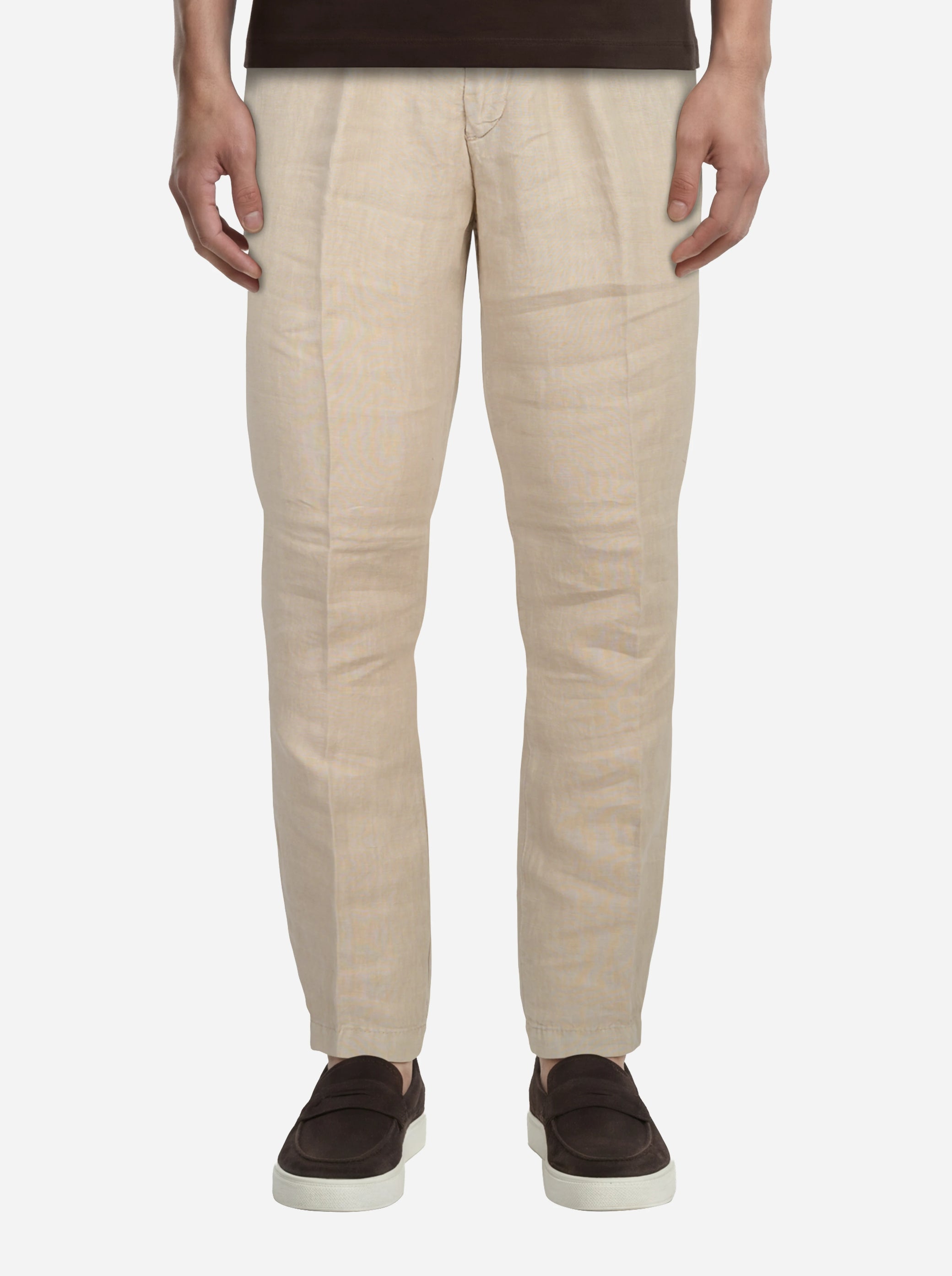 Pantalone con elastico in vita in puro lino beige