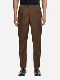 Pantalone regular fit con elastico in vita in fresco lana stretch marrone