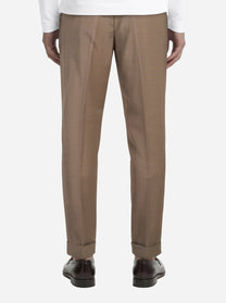 Pantalone regular fit con elastico in vita in fresco lana stretch beige