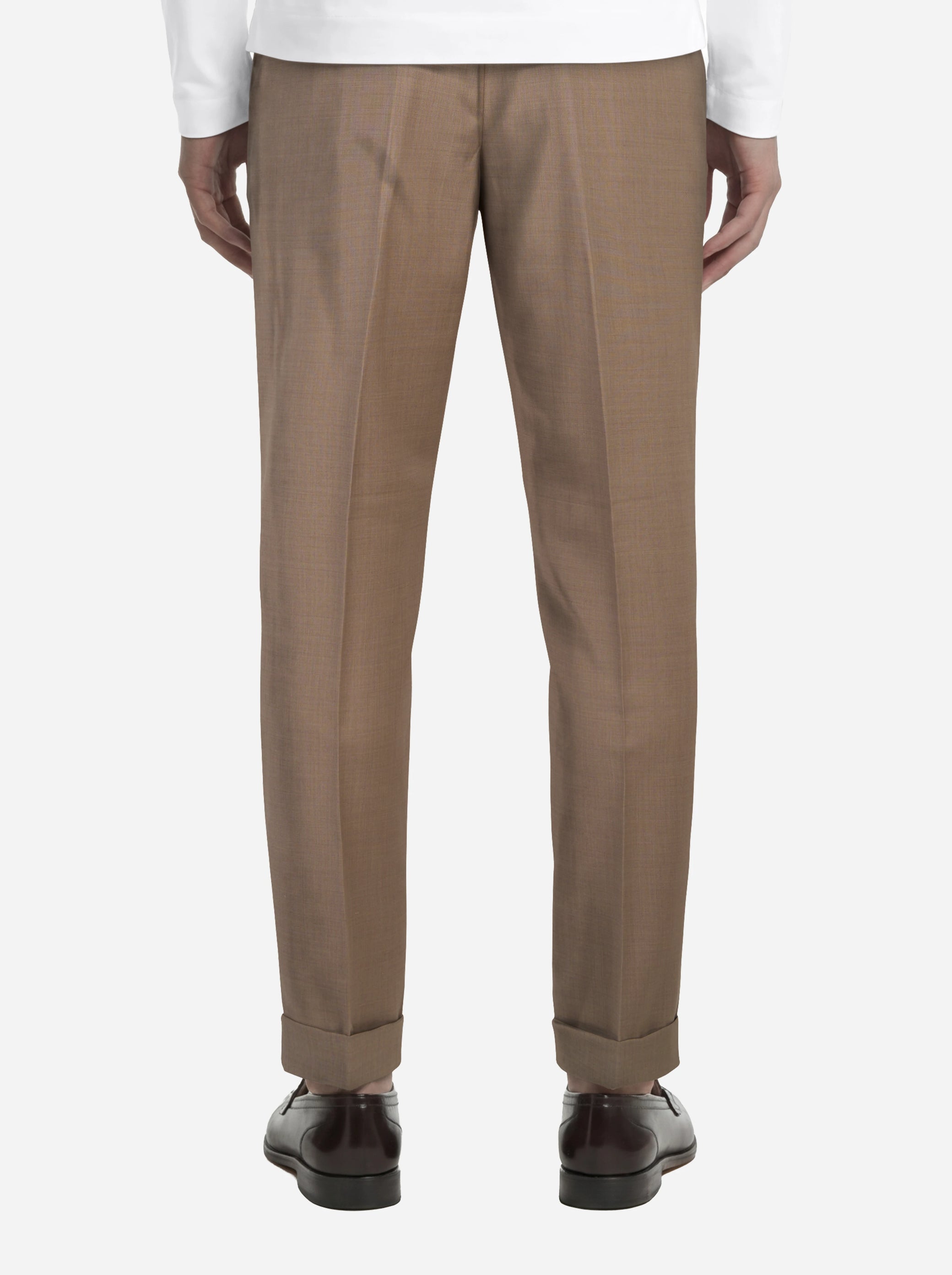 Pantalone regular fit con elastico in vita in fresco lana stretch beige