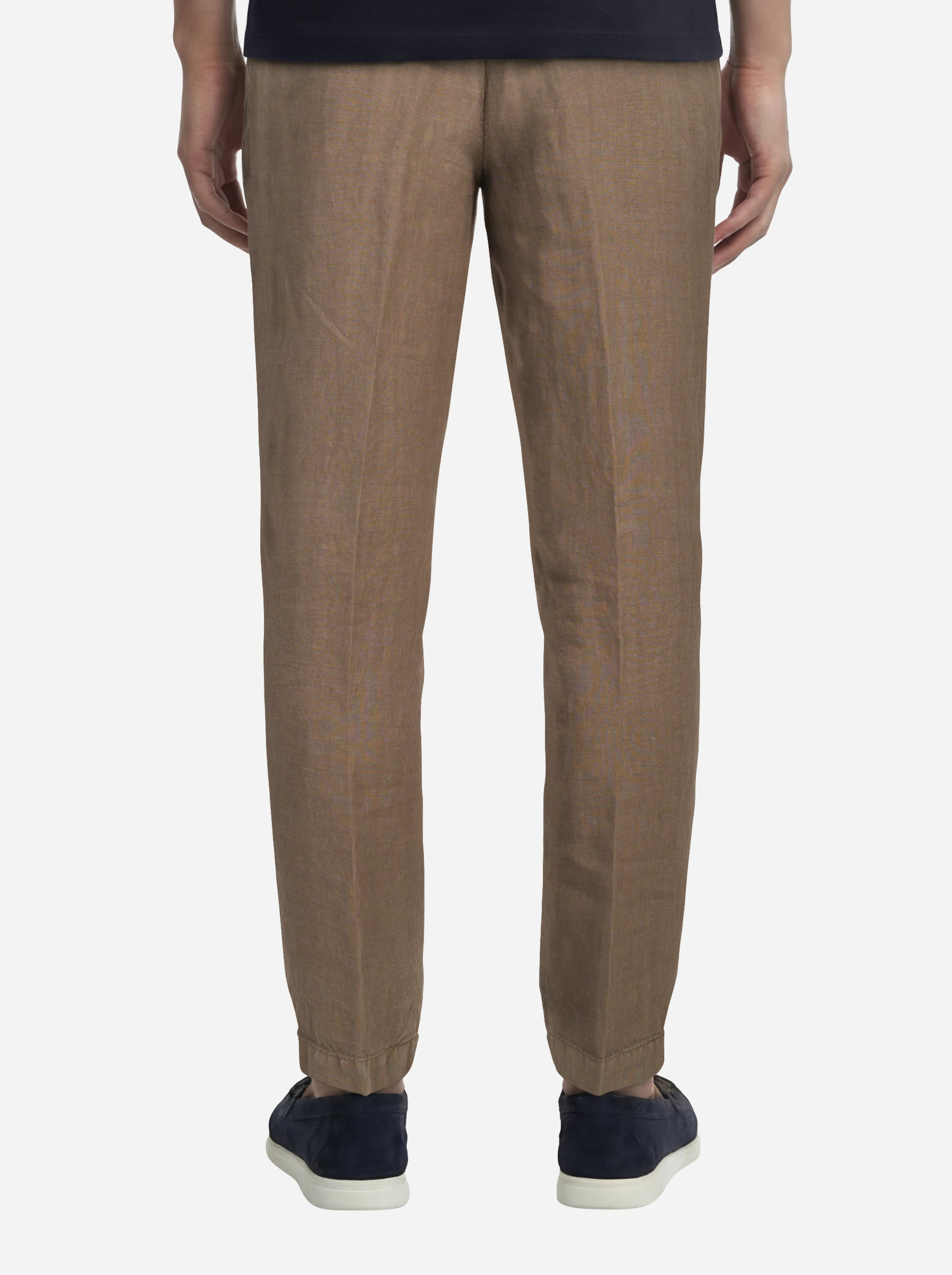 Pantalone con elastico in vita in puro lino marrone