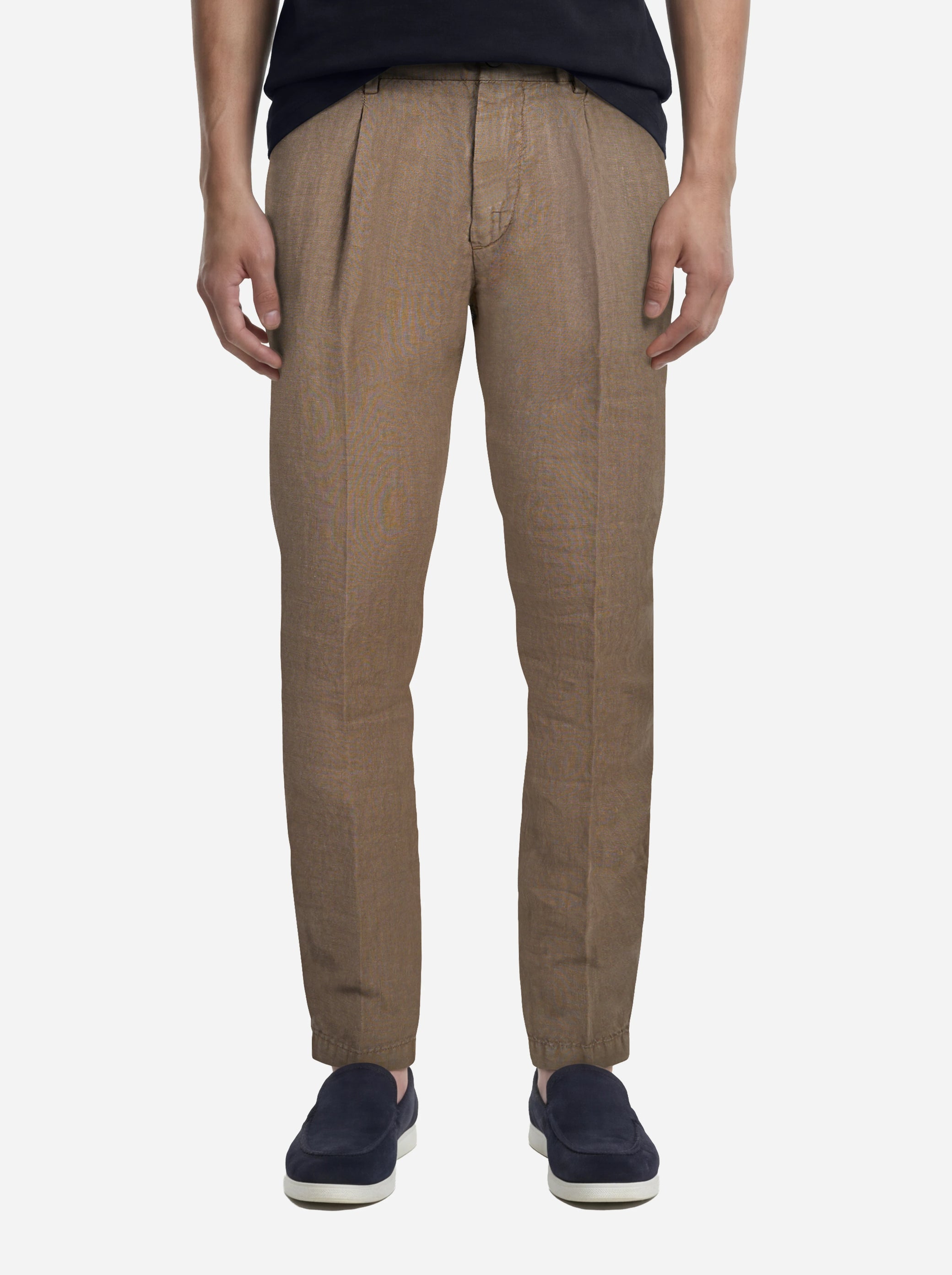 Pantalone con elastico in vita in puro lino marrone