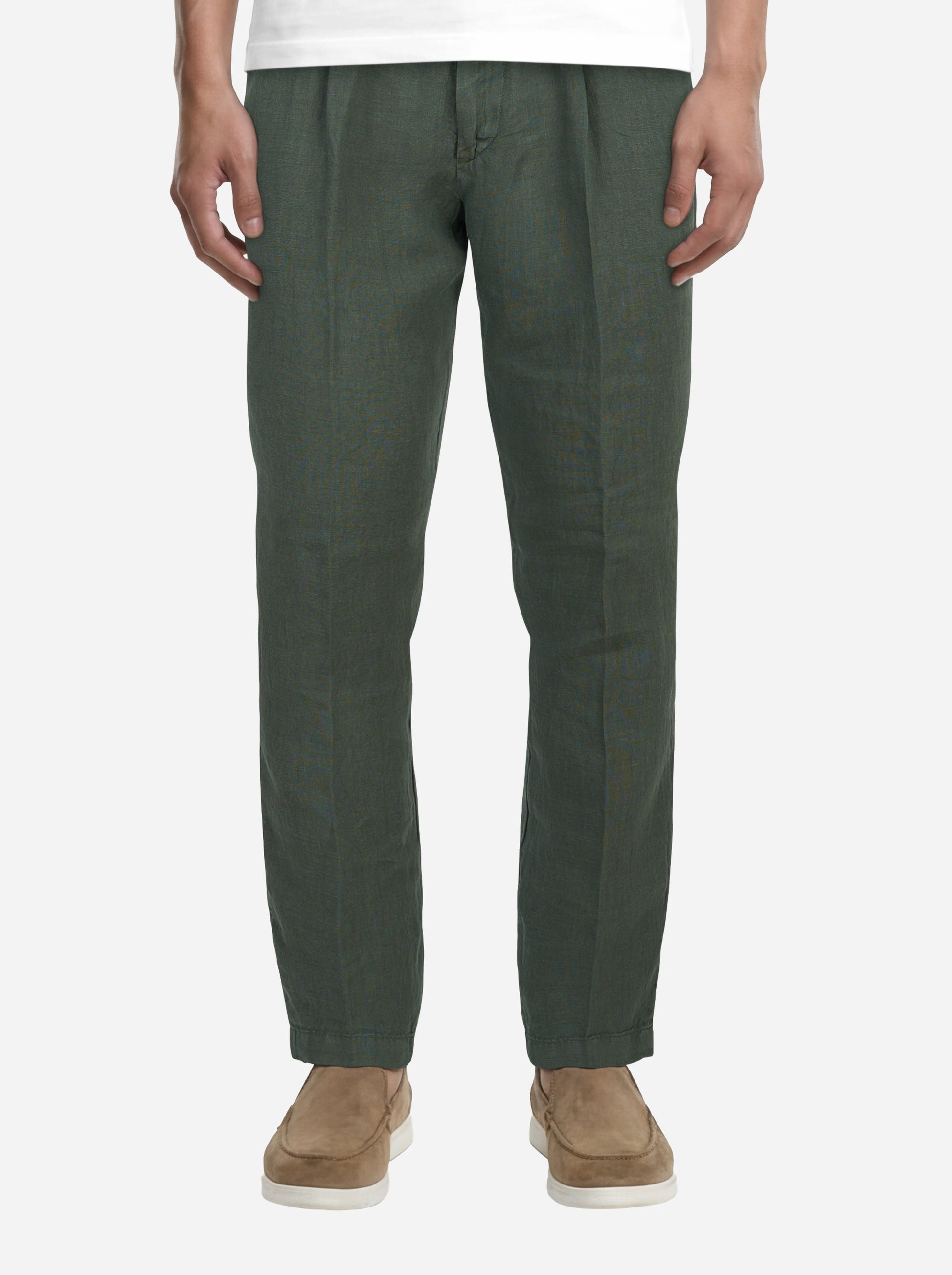 Pantalone con elastico in vita in puro lino verde