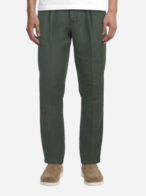 Pantalone con elastico in vita in puro lino verde