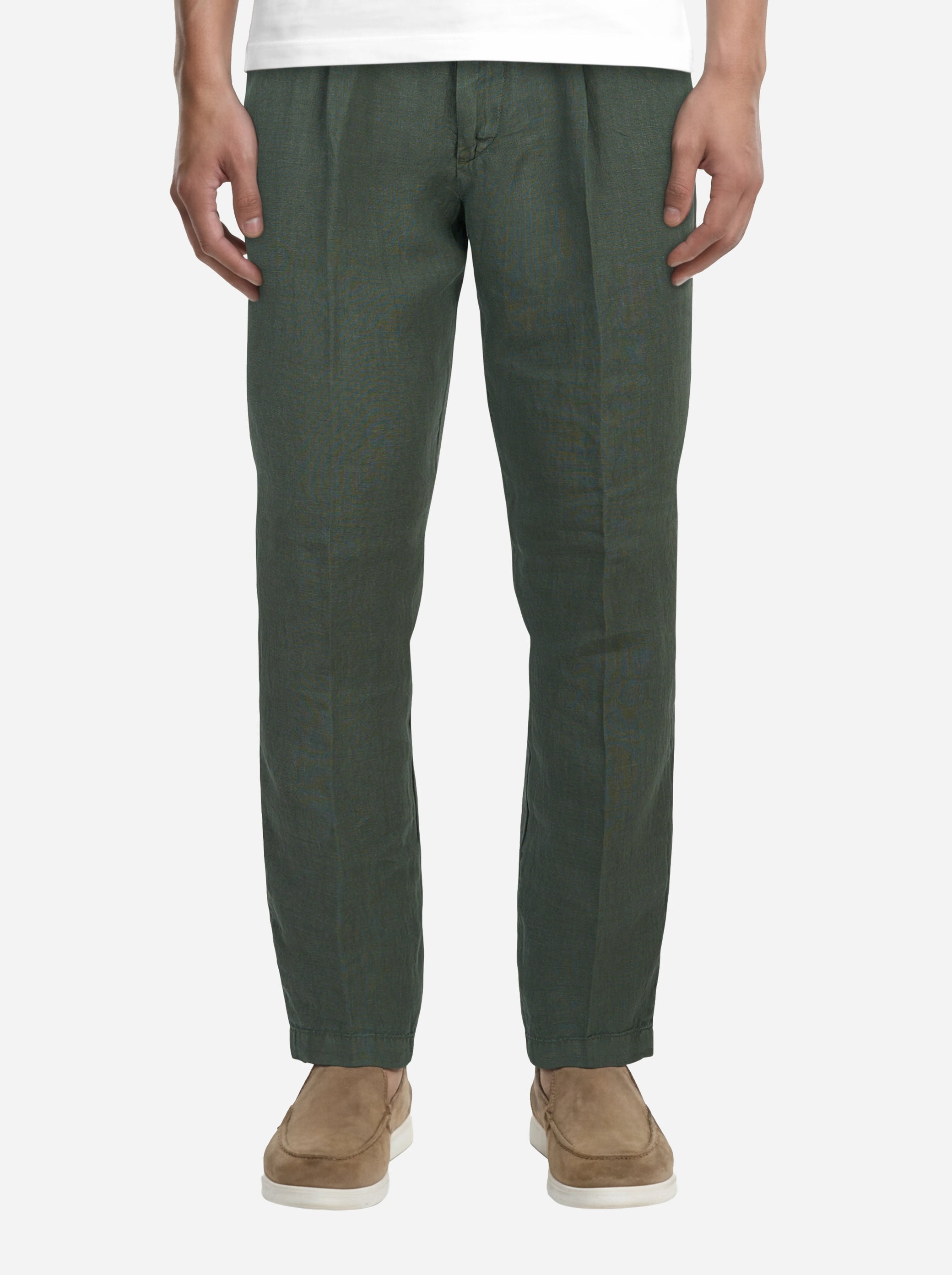 Pantalone con elastico in vita in puro lino verde