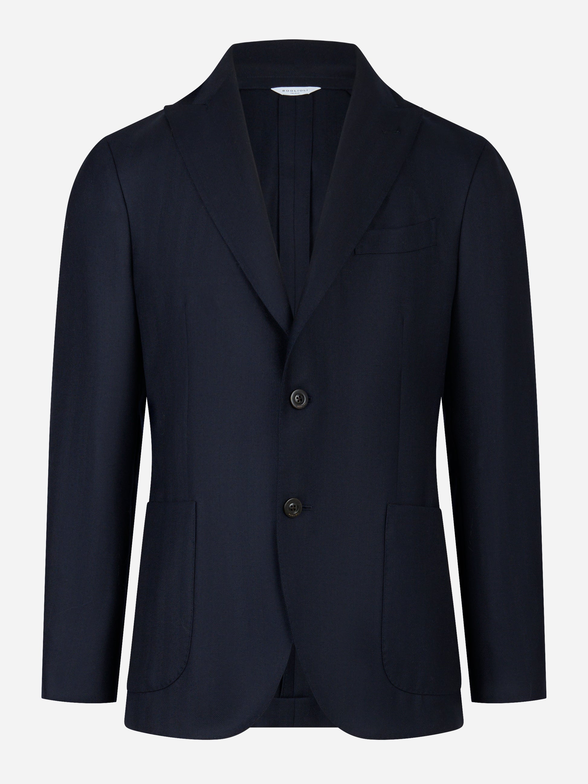 Blazer blu monopetto con rever a lancia in lana
