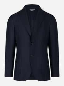 Blazer blu monopetto con rever a lancia in lana
