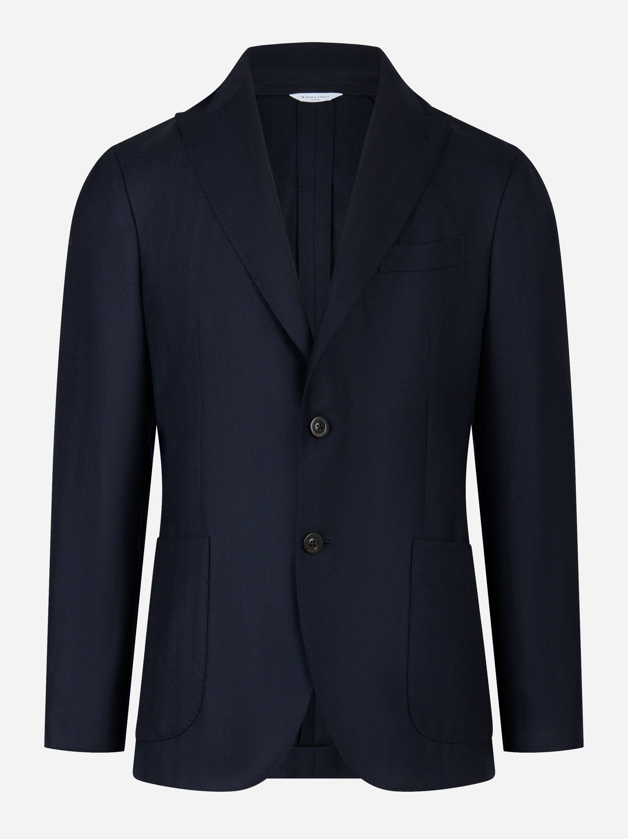Blazer blu monopetto con rever a lancia in lana