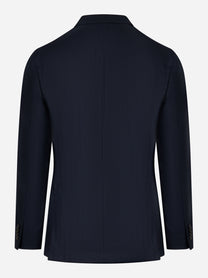 Blazer blu monopetto con rever a lancia in lana