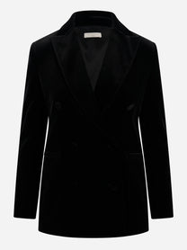 Blazer doppiopetto nero in velluto liscio