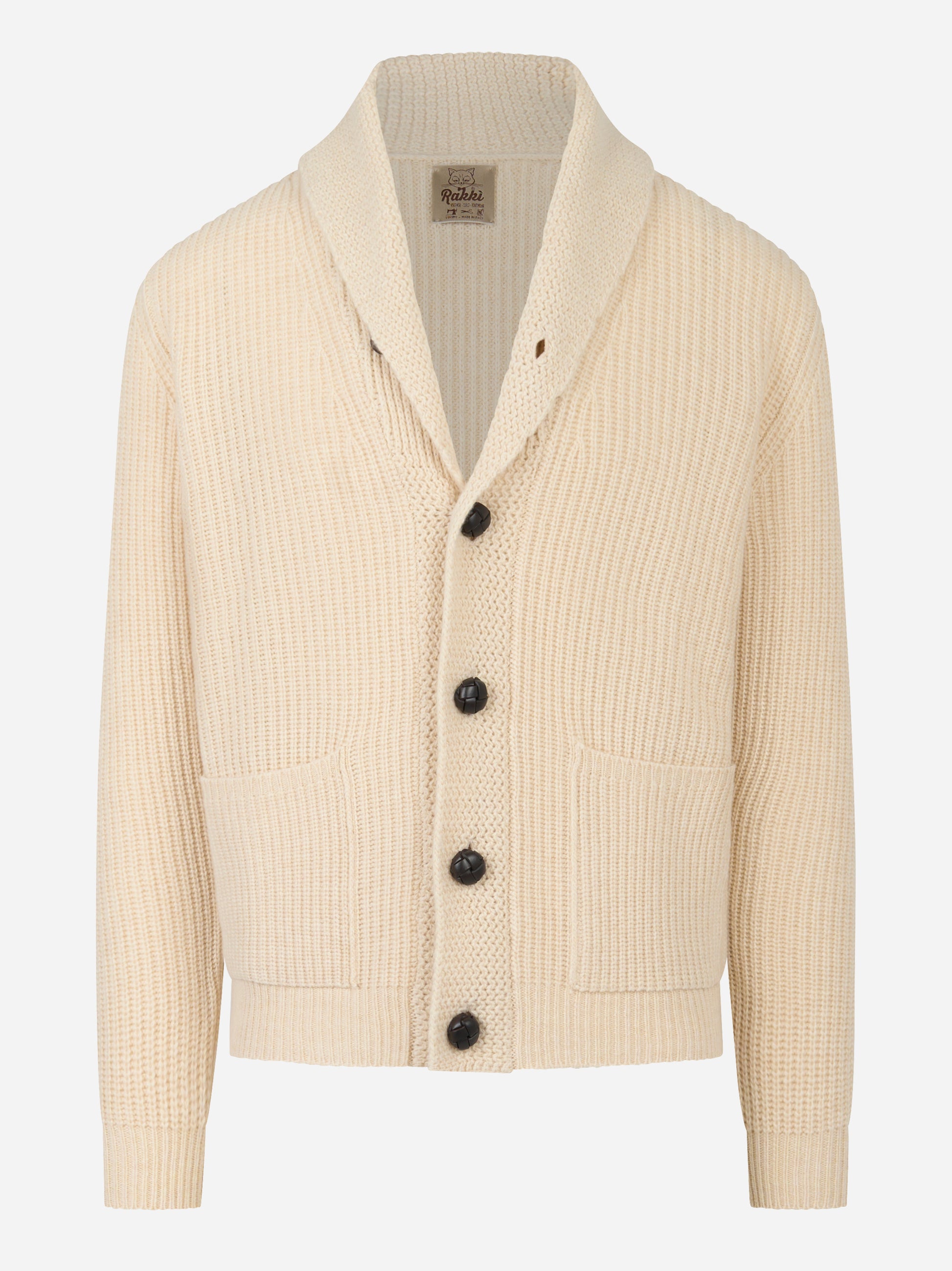 Cardigan Renegade beige con collo sciallato