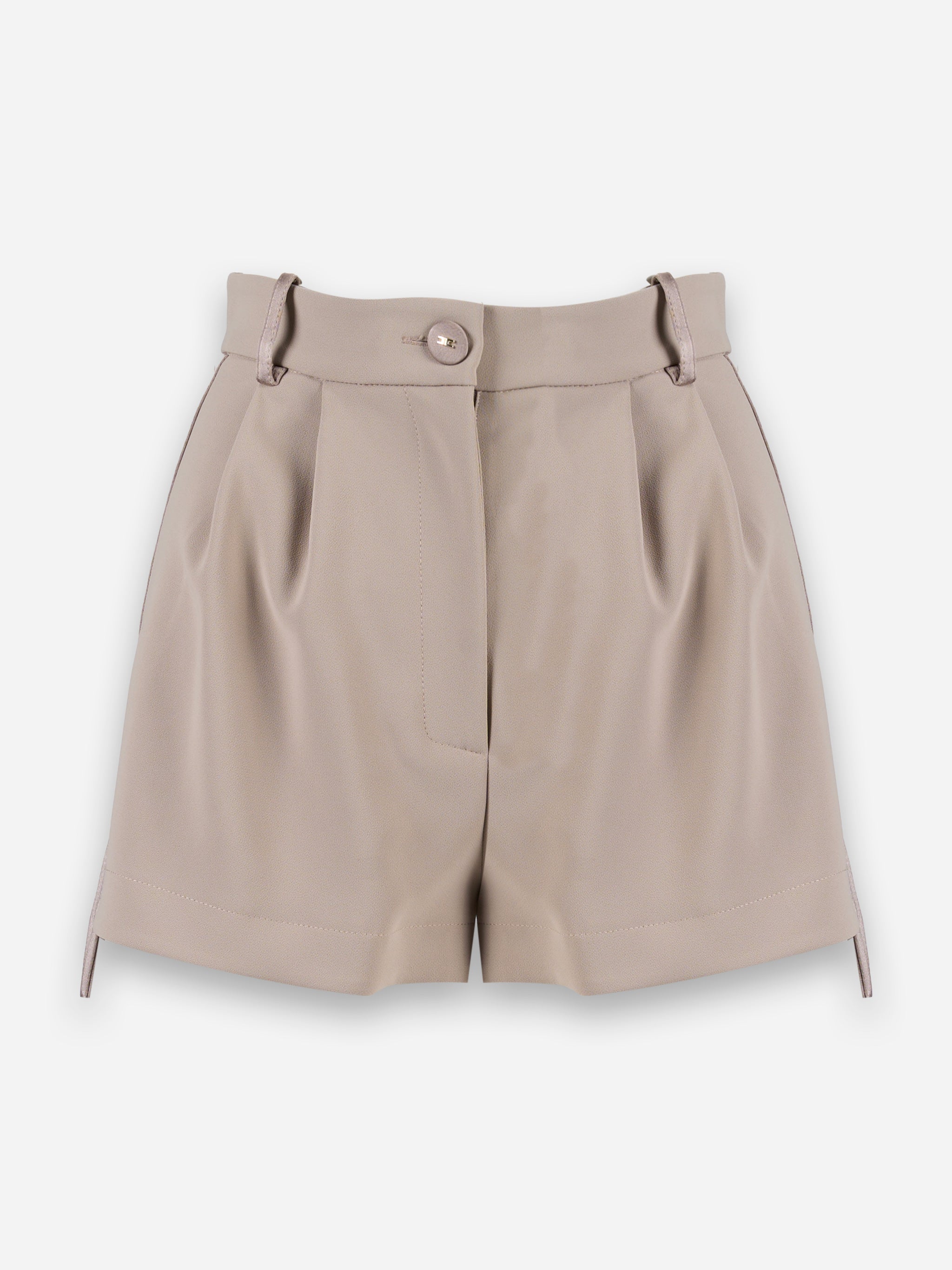 Shorts smoking in crepe con bande in raso Beige