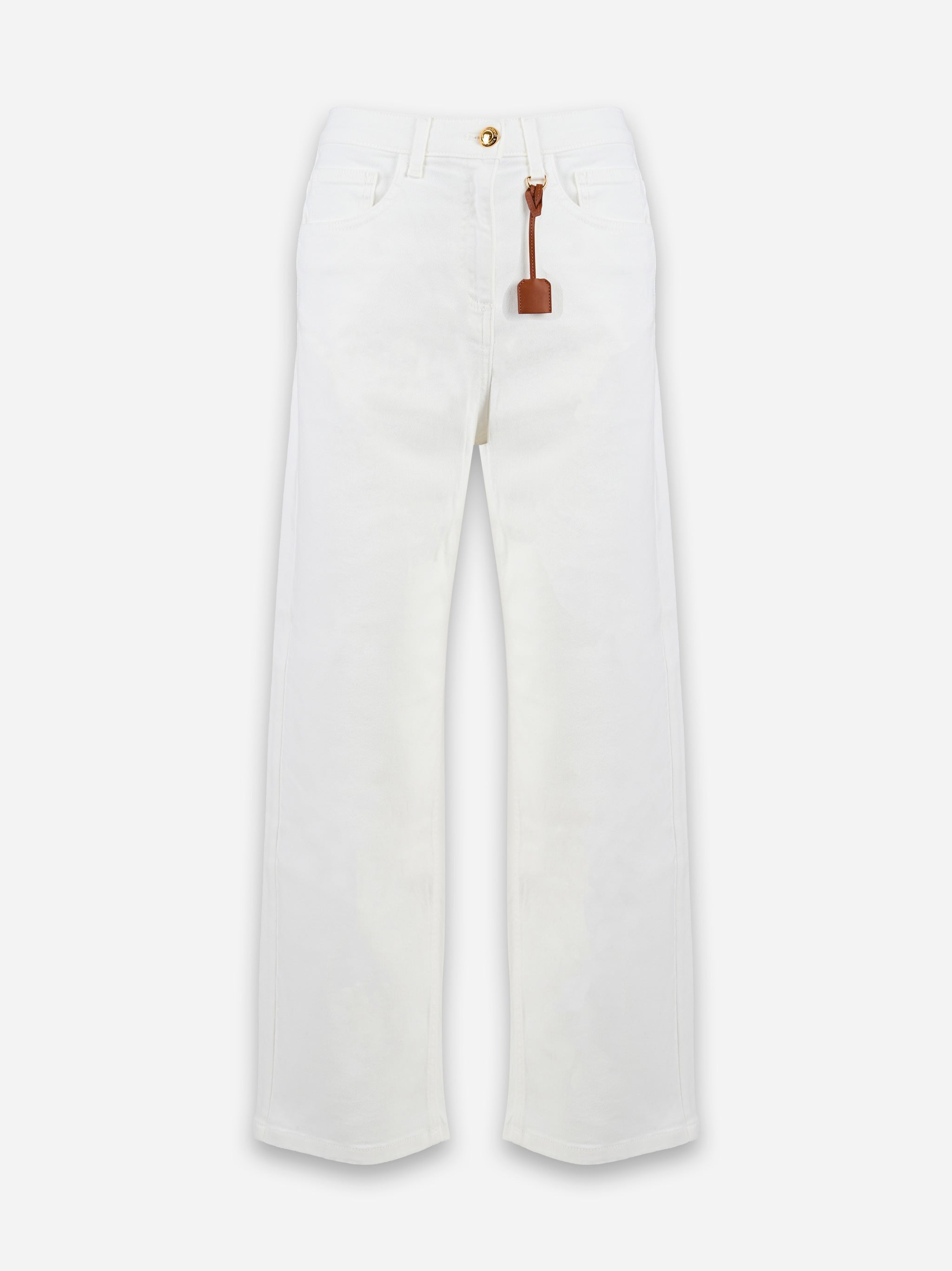 Jeans in cotone tinto con charm logato Bianco
