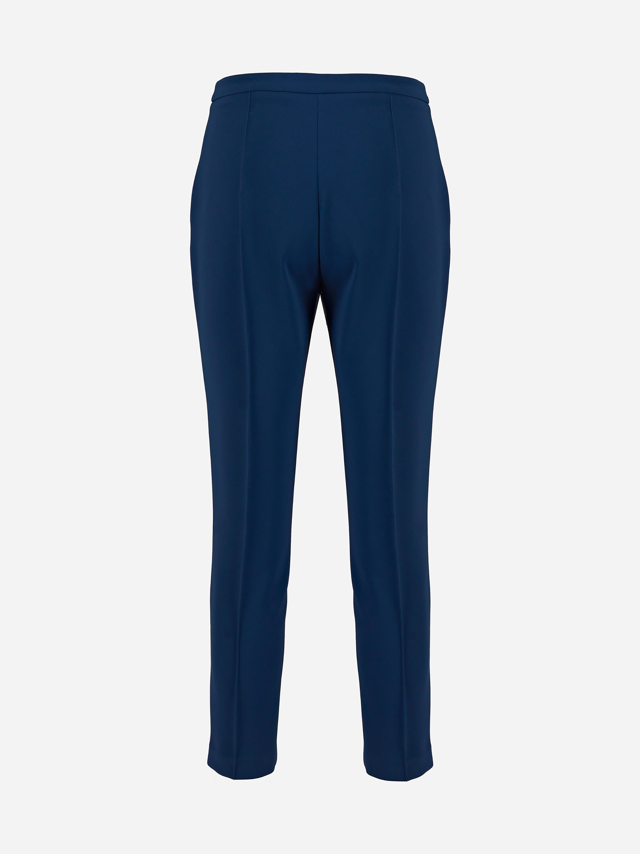 Pantaloni in crepe con tasche e placca logo Blu