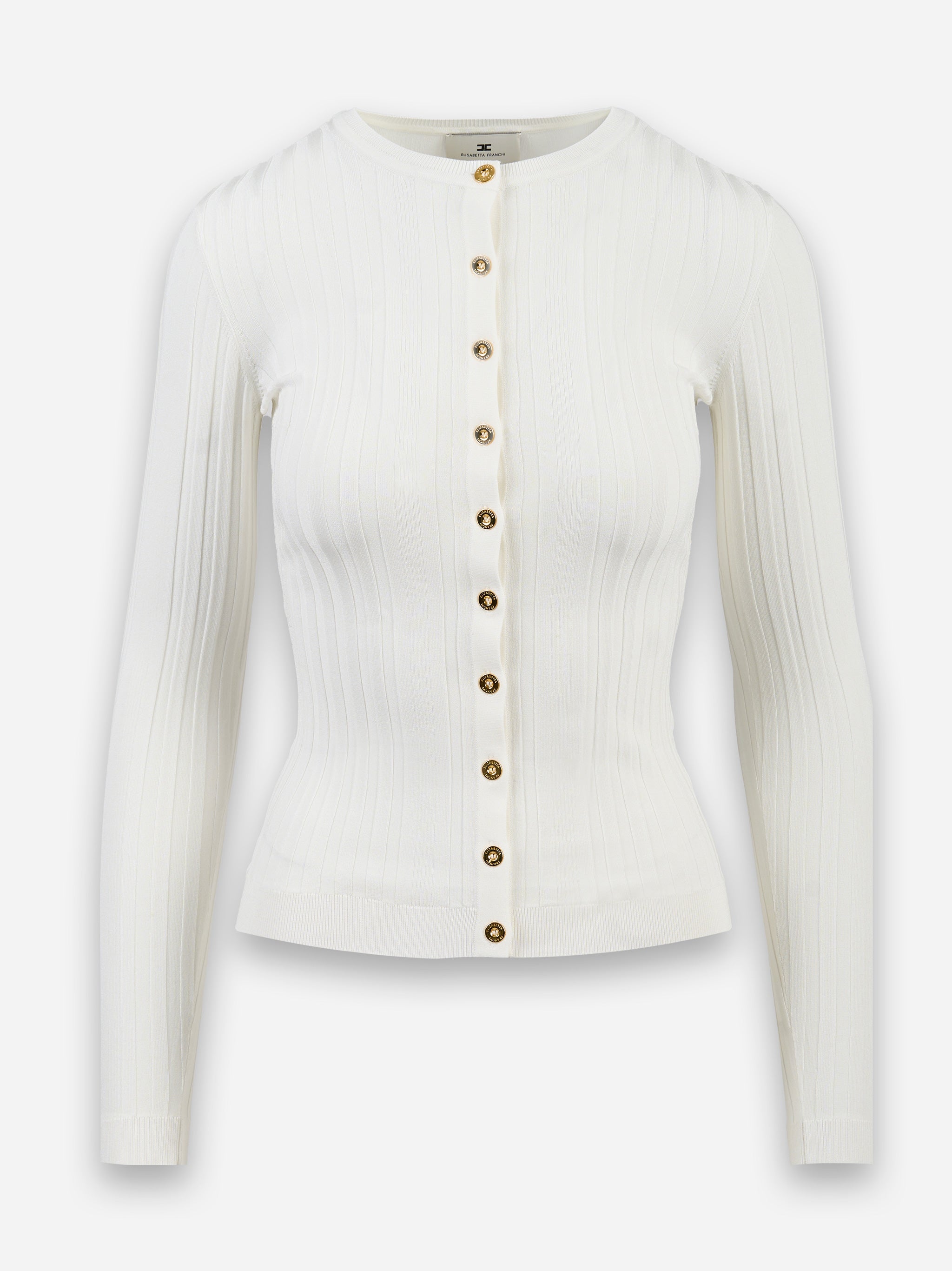 Cardigan in cotone con trasparenze e bottoni dorati Bianco