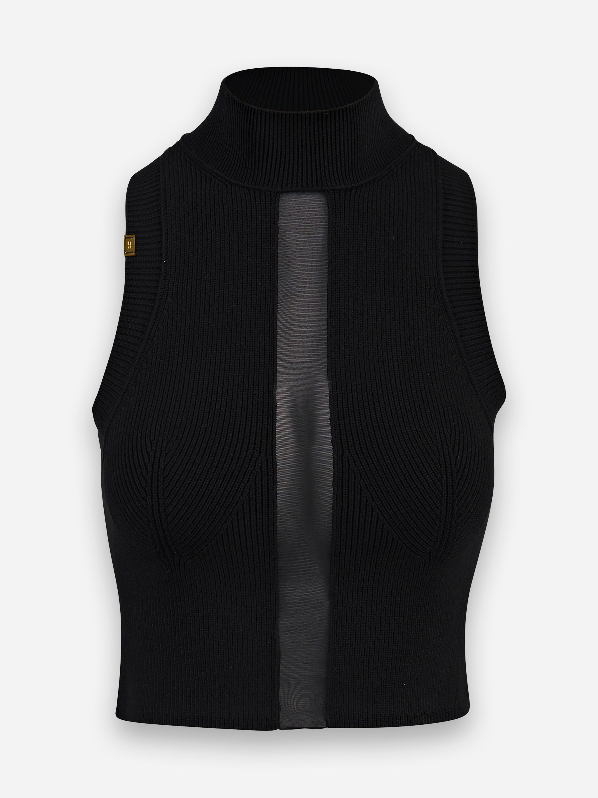 Top in viscosa con dettaglio in tulle Nero