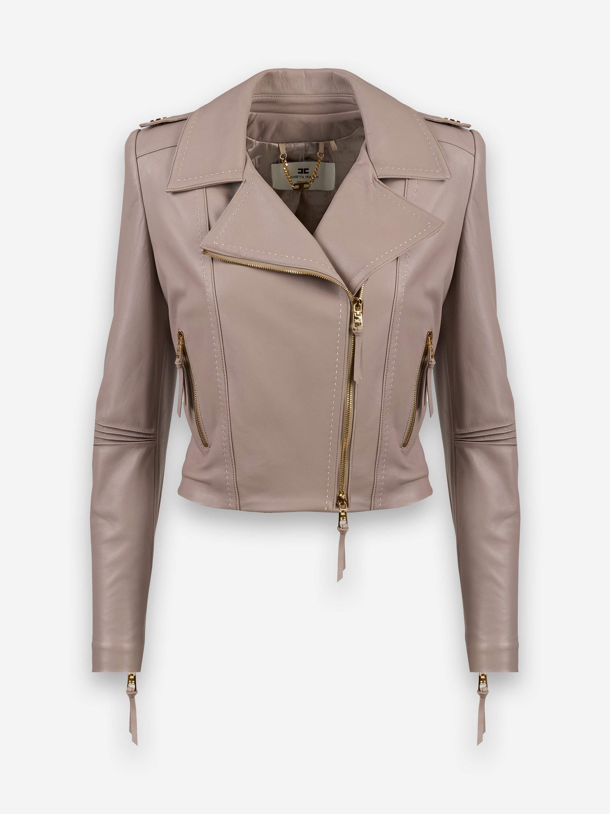 Giacca biker con impunture a contrasto Beige