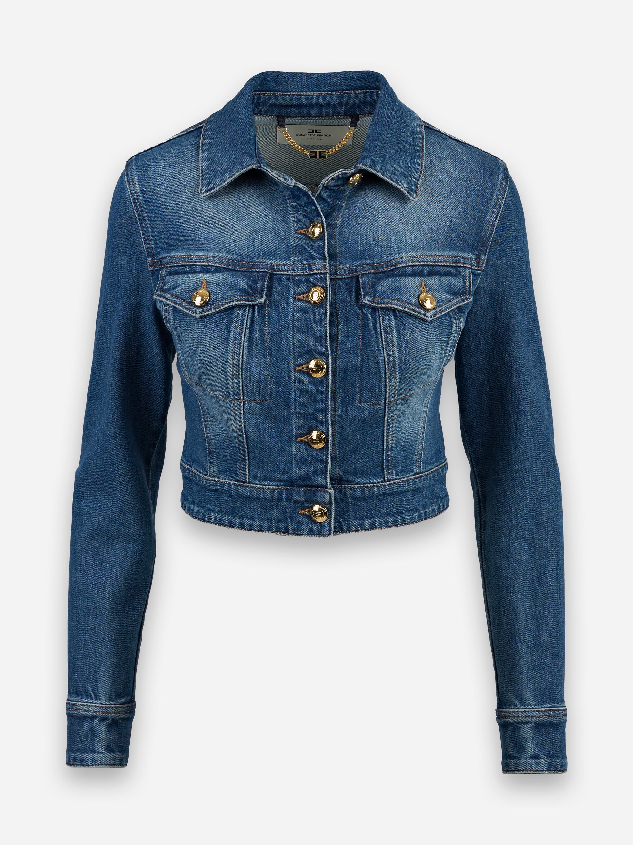 Giubbotto cropped in denim Blu