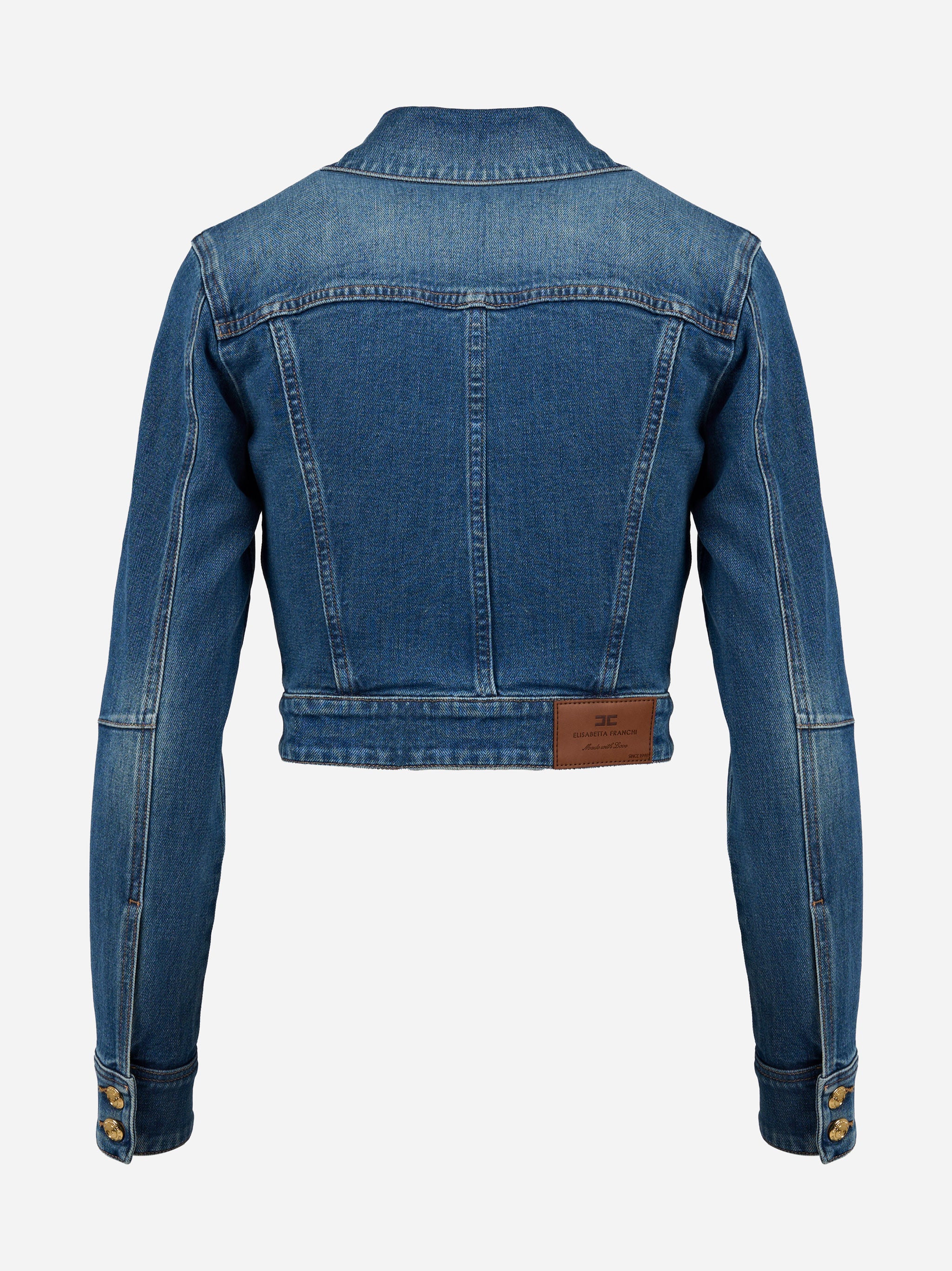 Giubbotto cropped in denim Blu