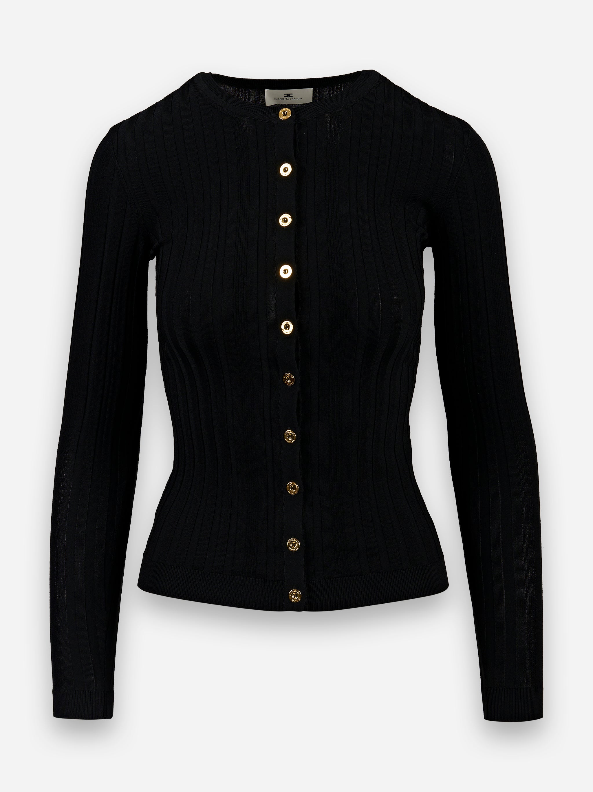 Cardigan in cotone con trasparenze e bottoni dorati Nero