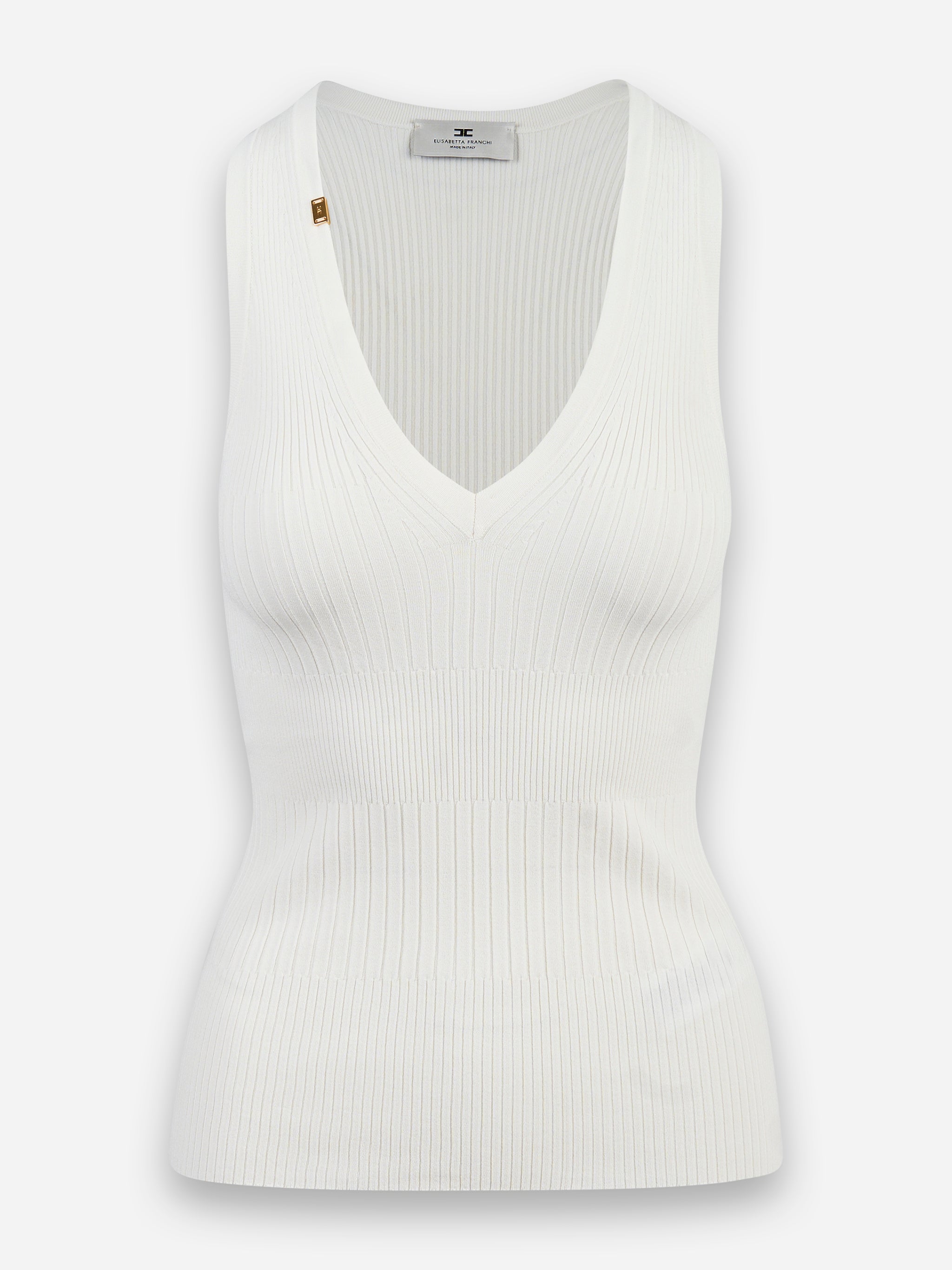 Top a coste con scollo a V Bianco