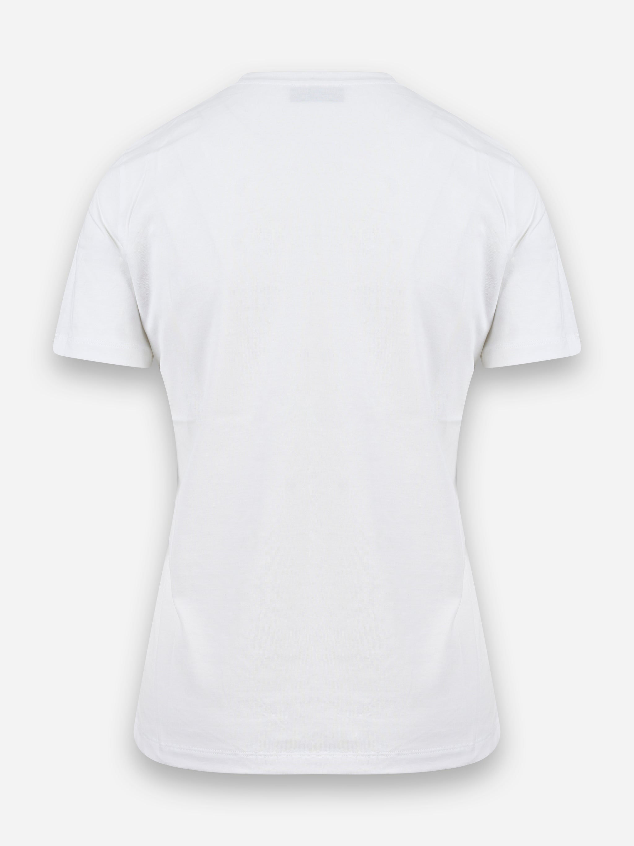 T-shirt in jersey con logo ricamato e strass Bianco