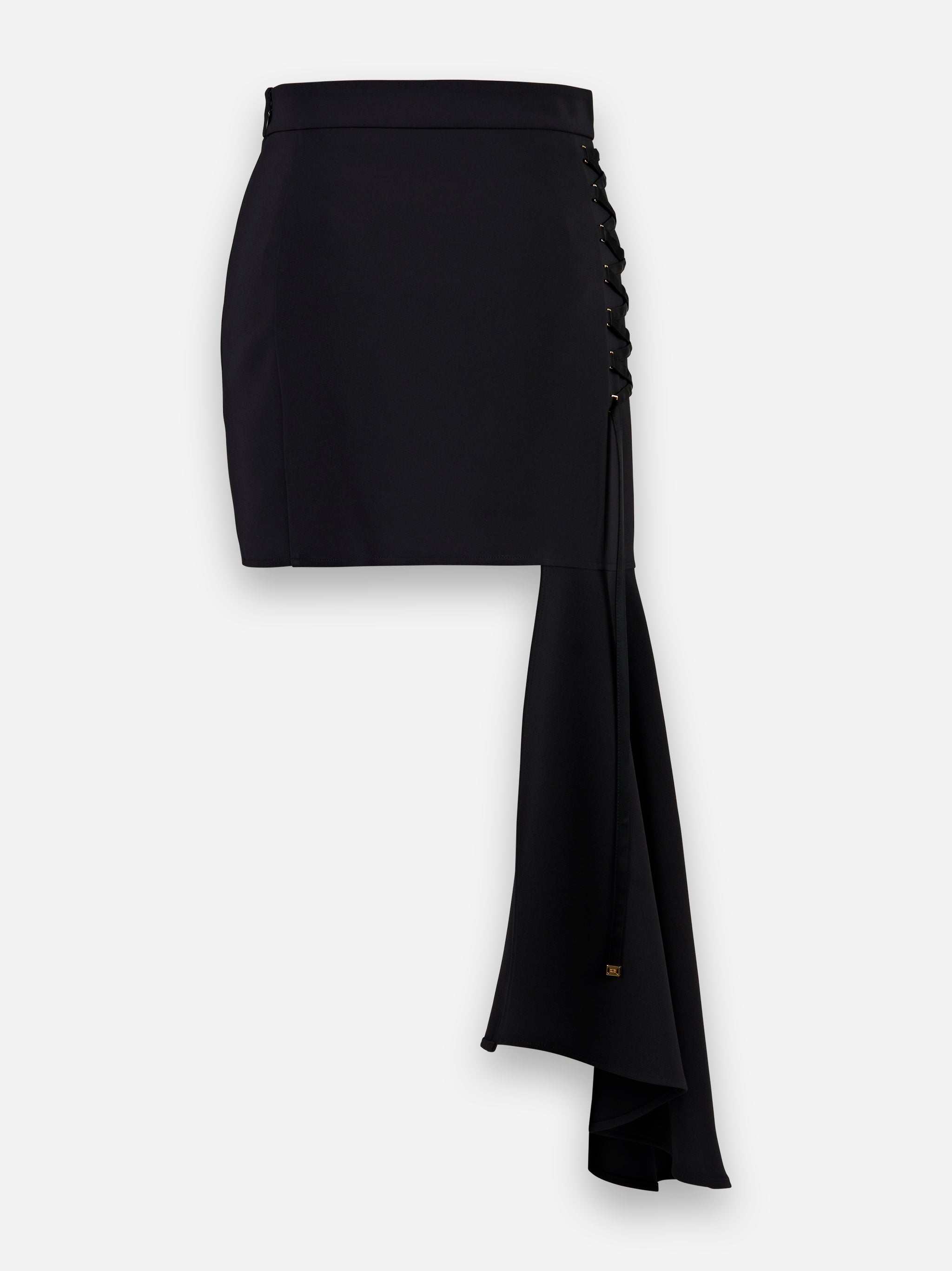 Minigonna in crepe asimmetrica con lacci criss-cross Nero
