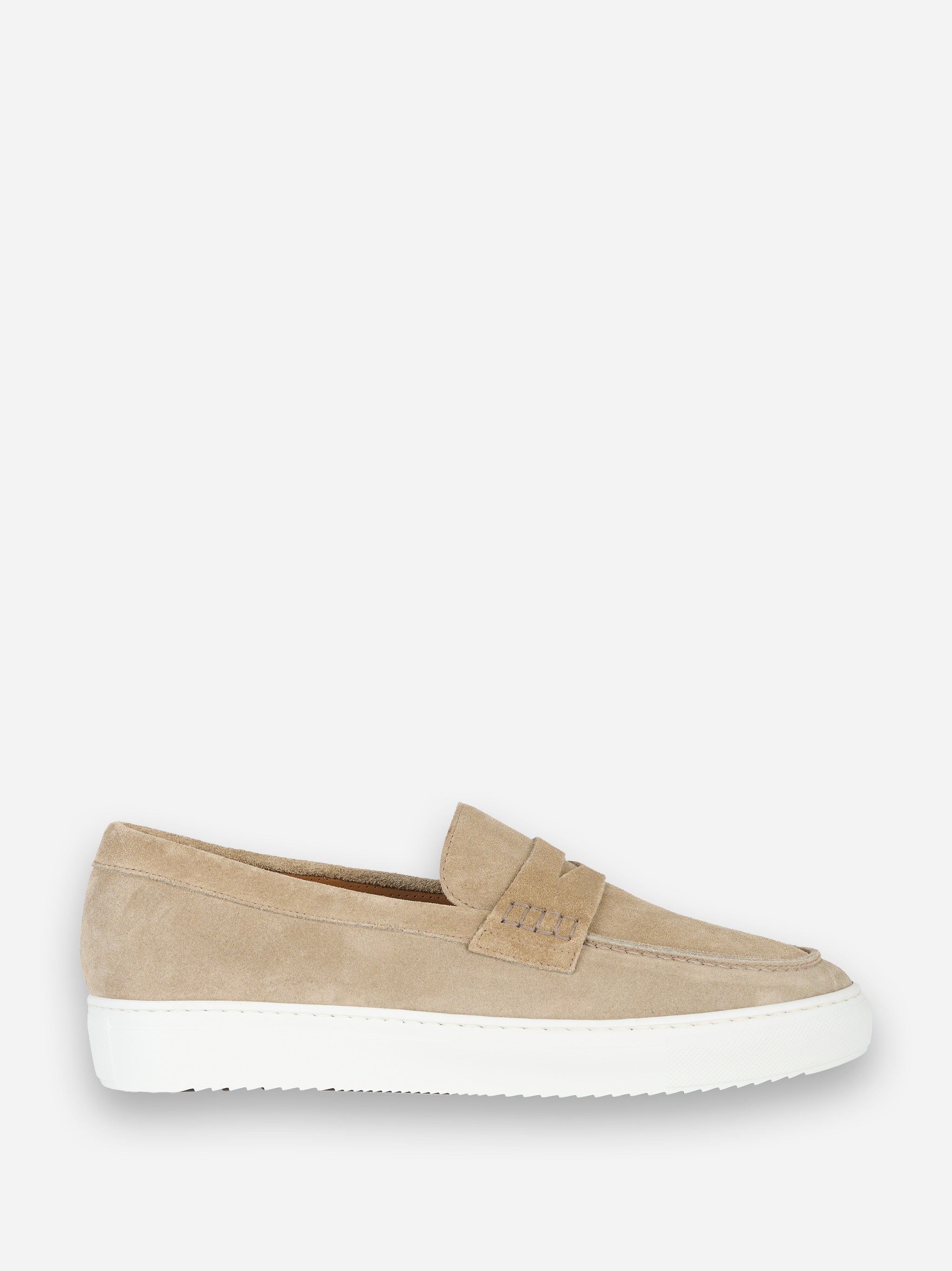 Mocassino in camoscio con fonfo gomma Beige