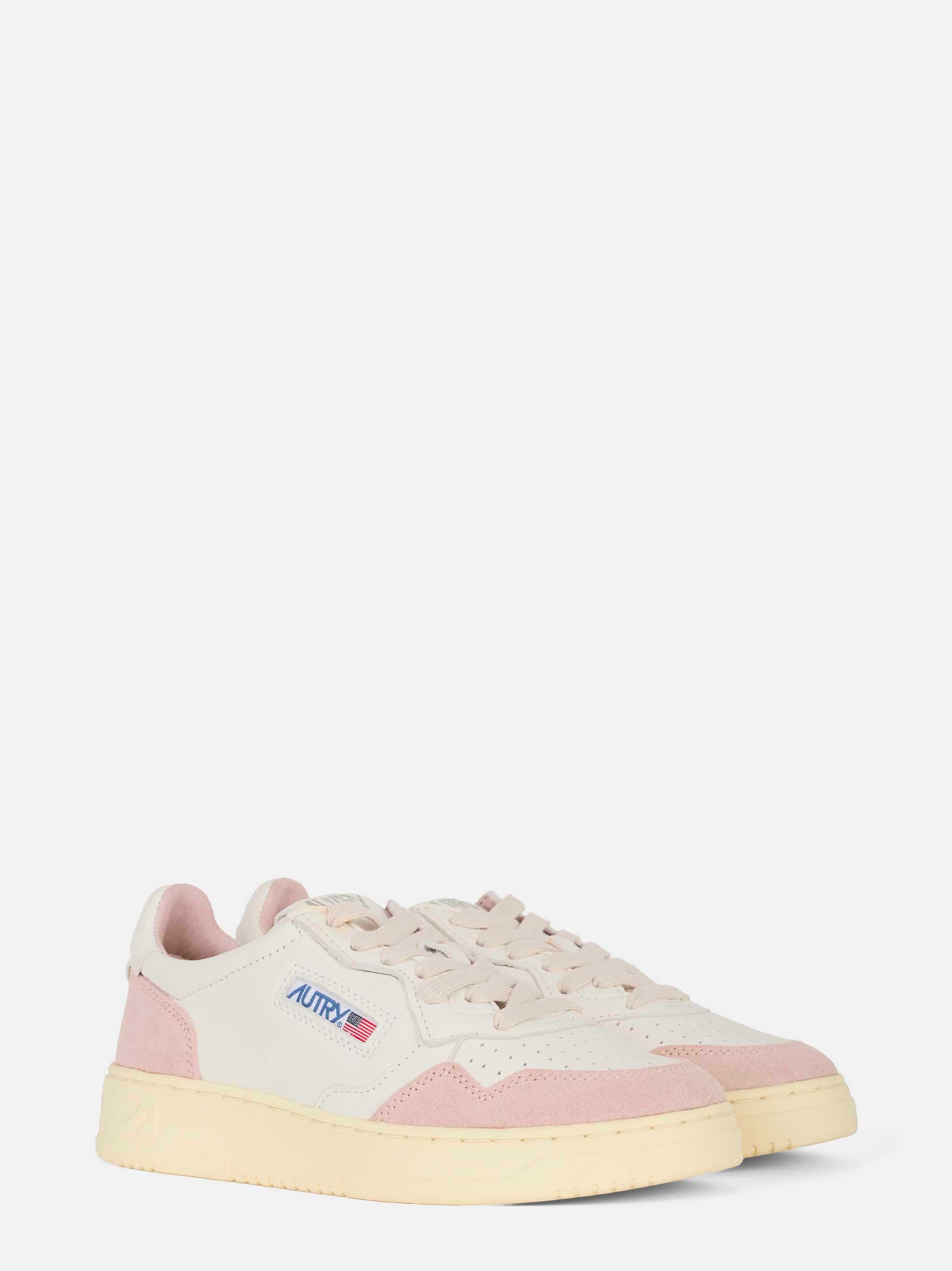 Sneakers medalist low in pelle e suede colore bianco e Rosa