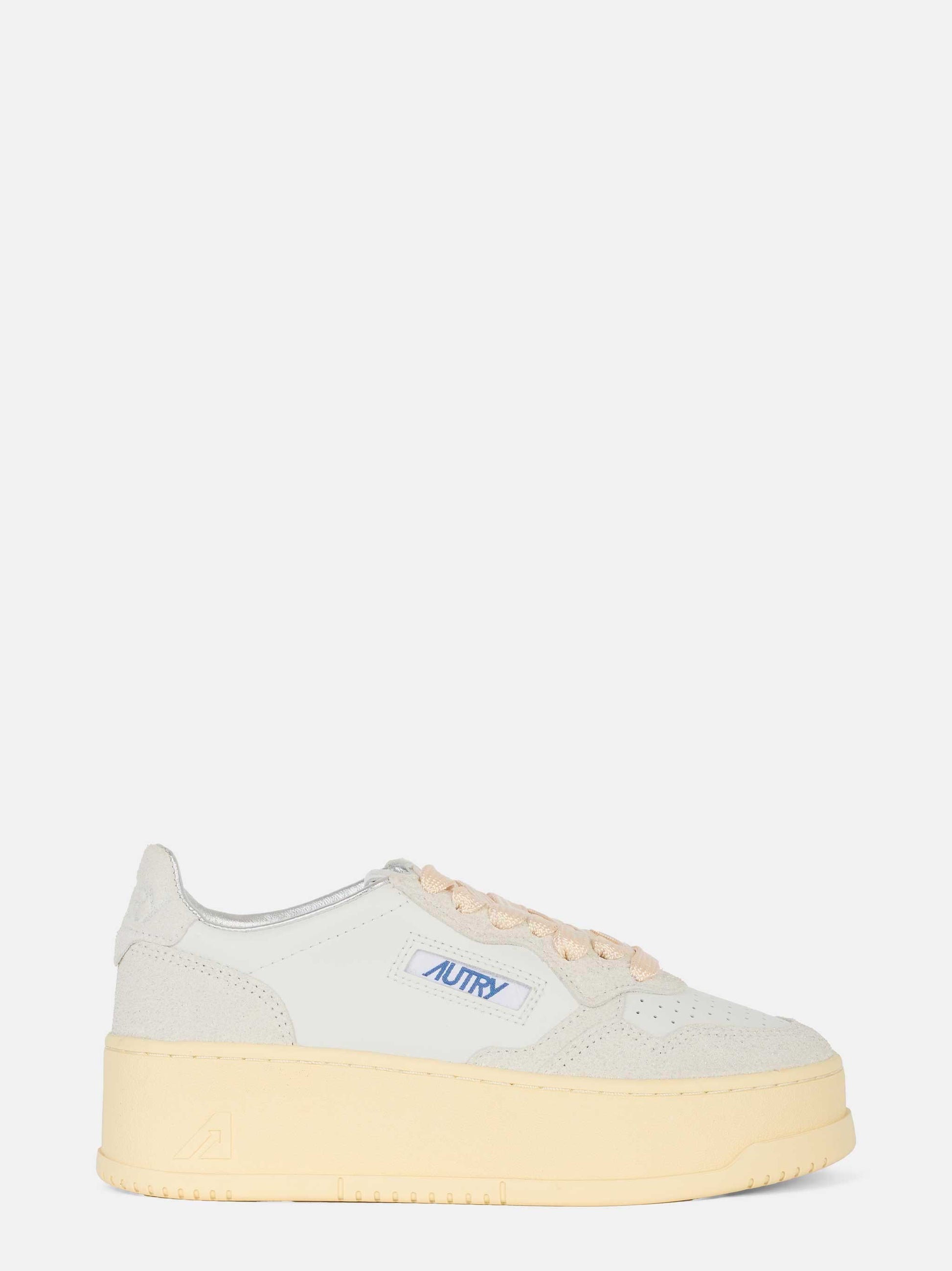 Sneakers medalist platform con glitter in pelle Bianca
