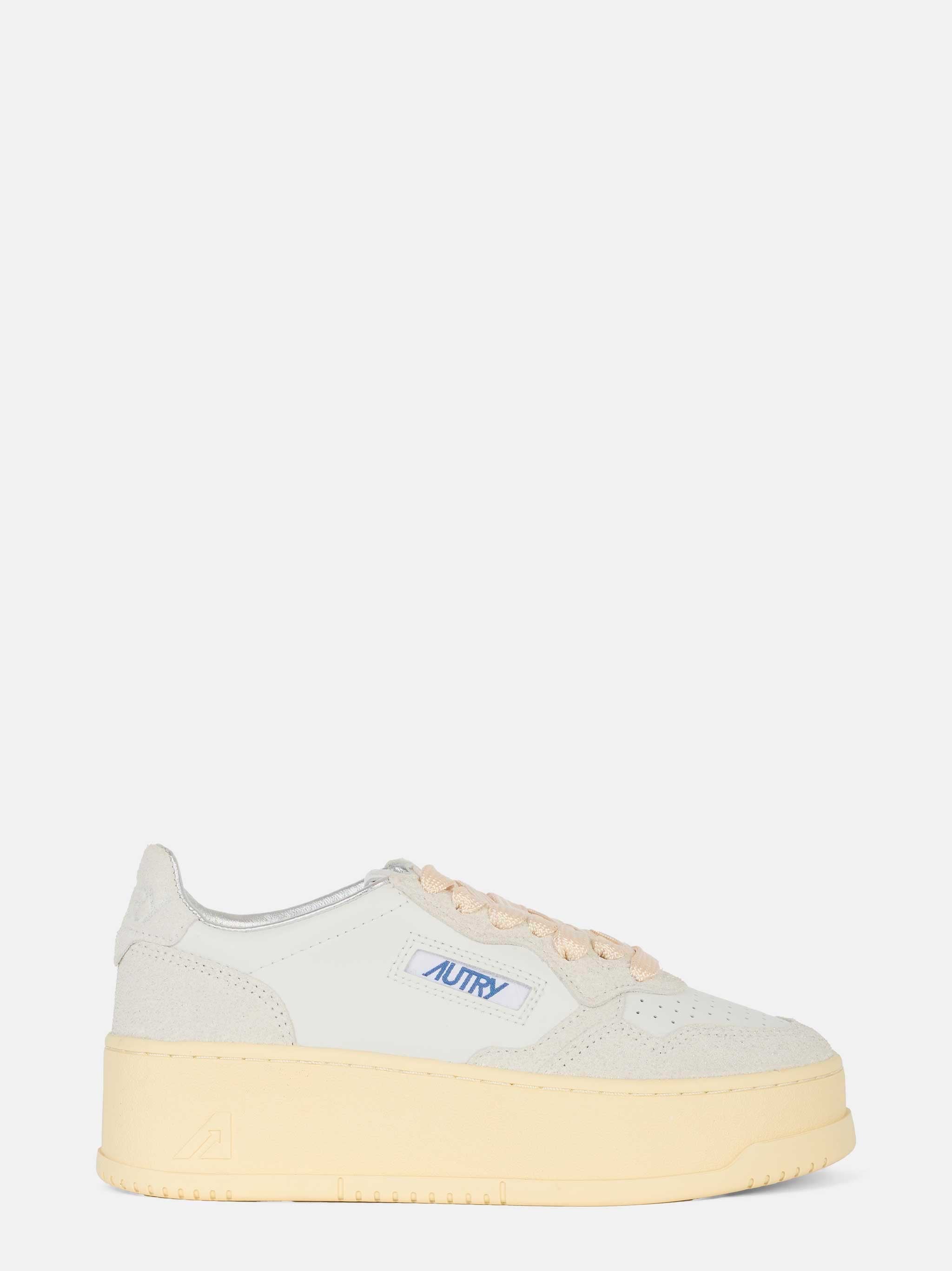 Sneakers medalist platform con glitter in pelle Bianca